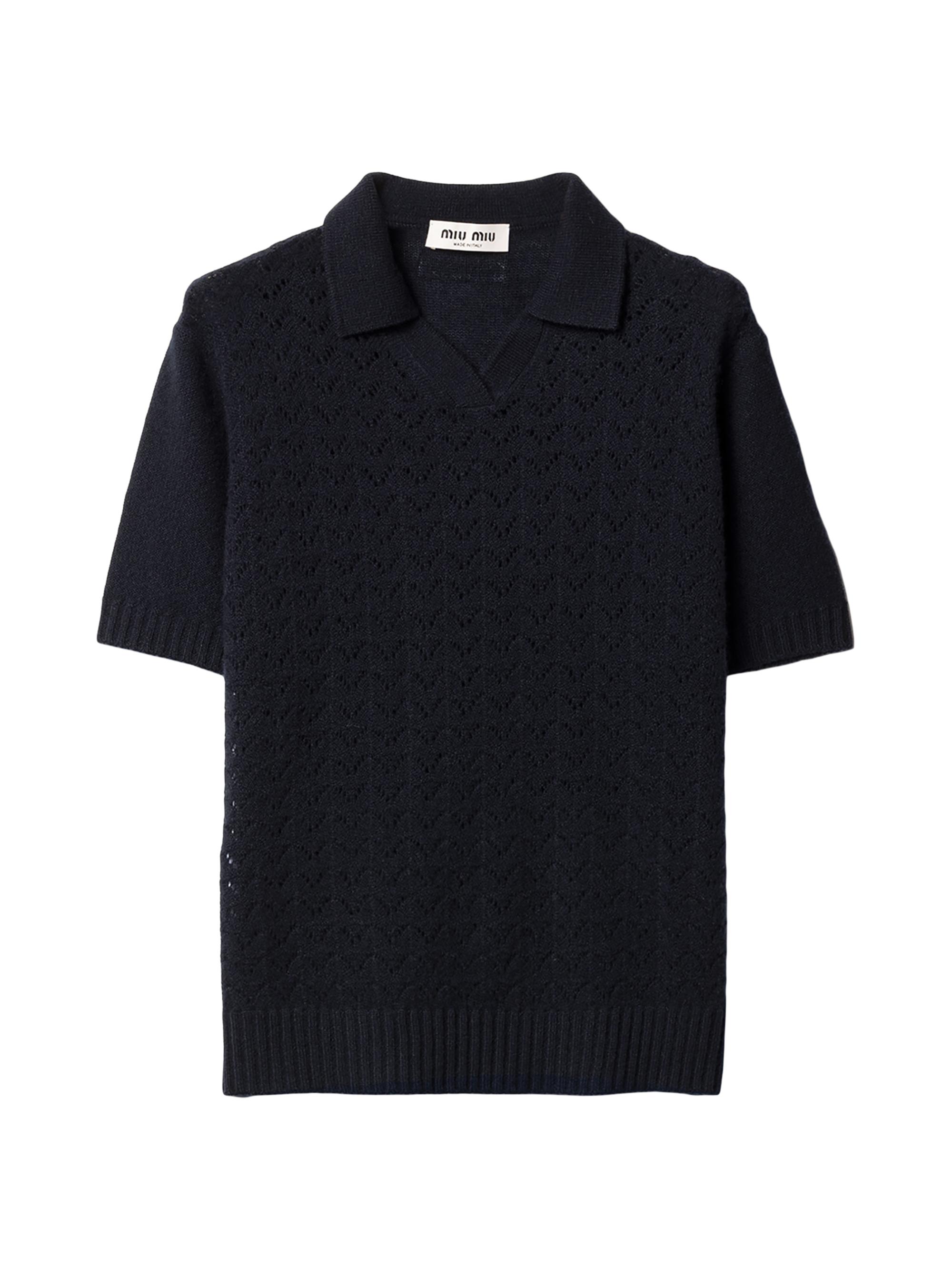 Miu Miu Women's Lace-Effect Cashmere Polo Shirt - Blue