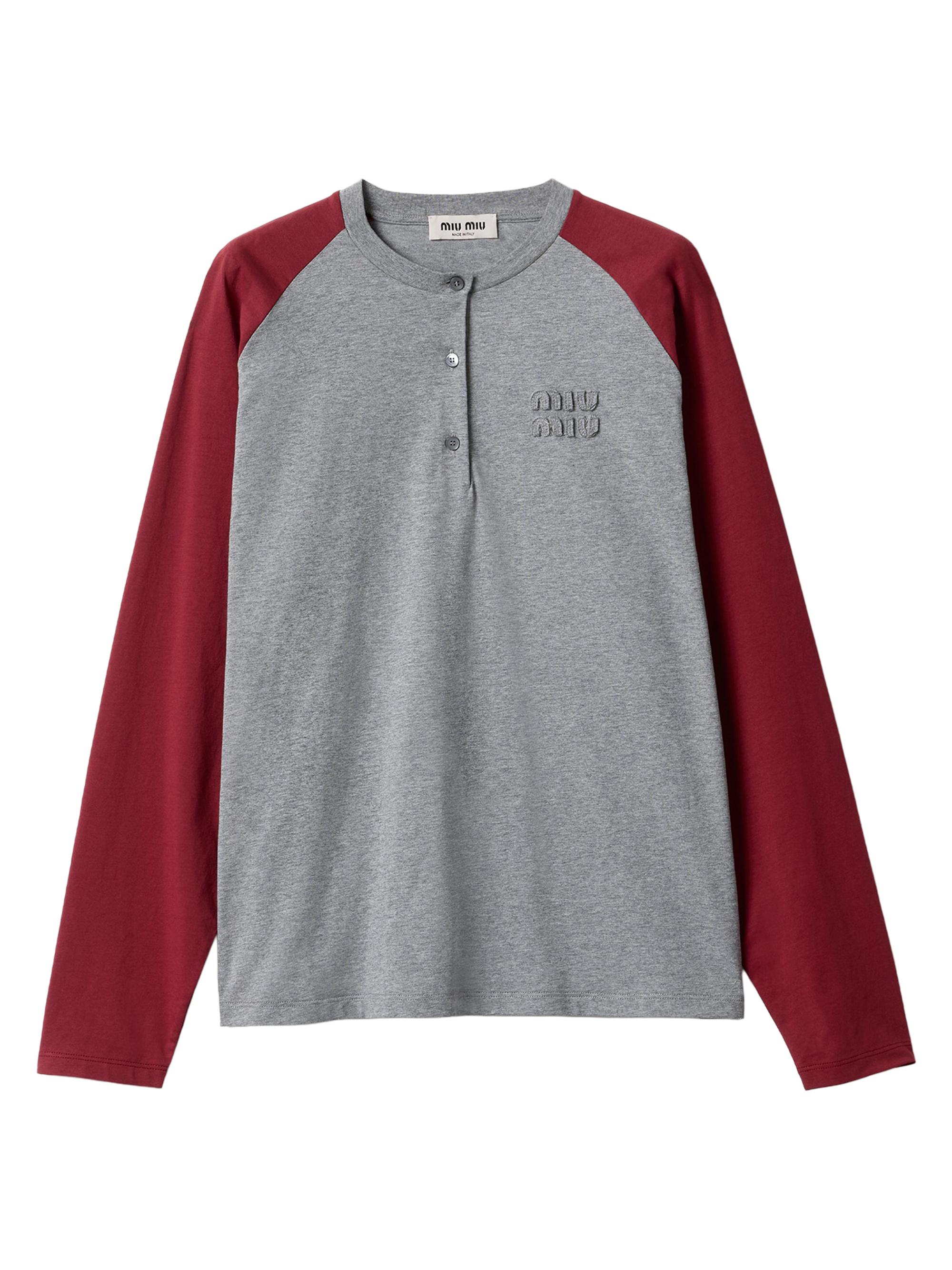 Miu Miu Women's Cotton Jersey Henley Shirt - Grey