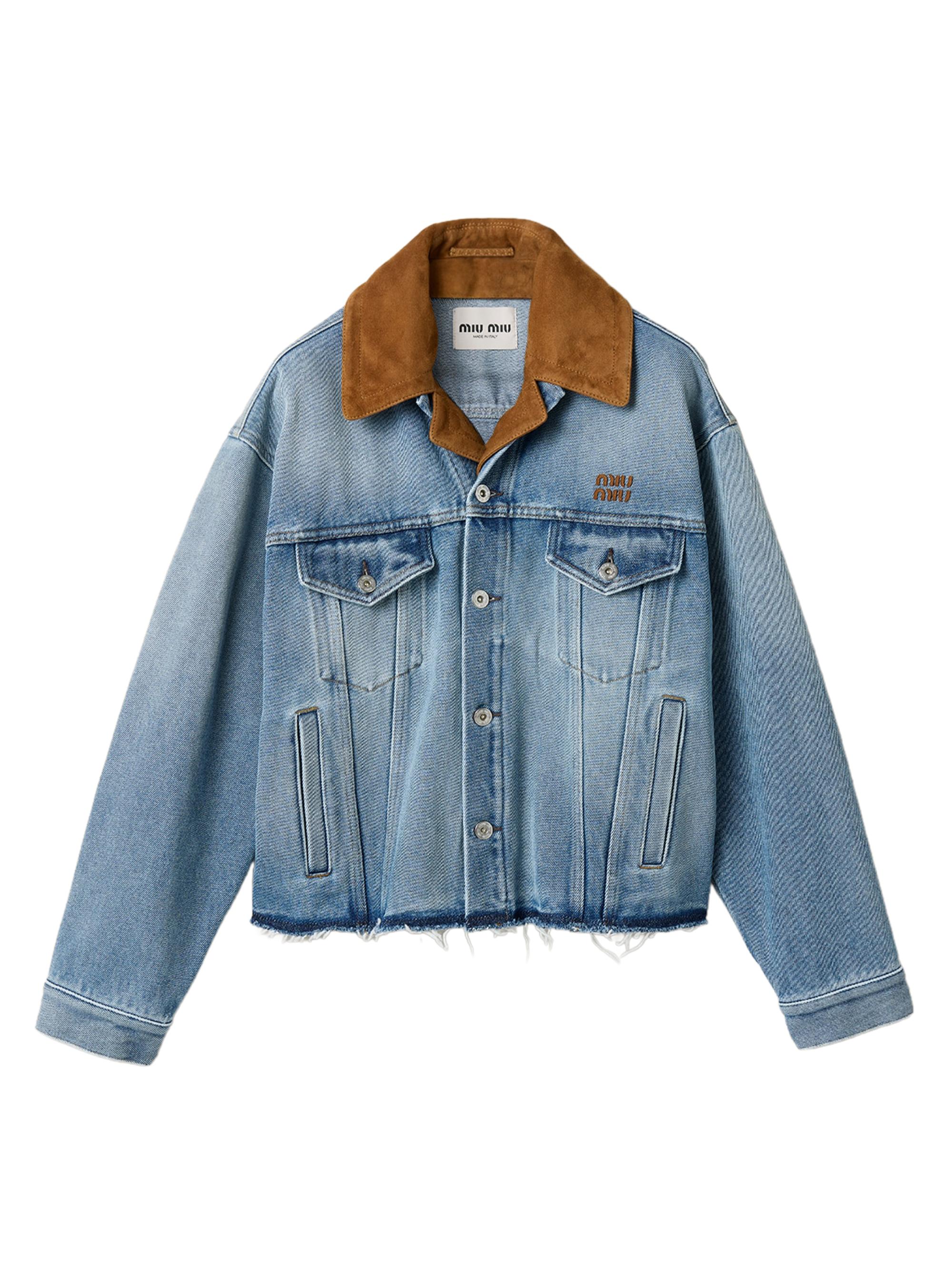 Miu Miu Women's Washed Denim and Suede Blouson Jacket - Blue