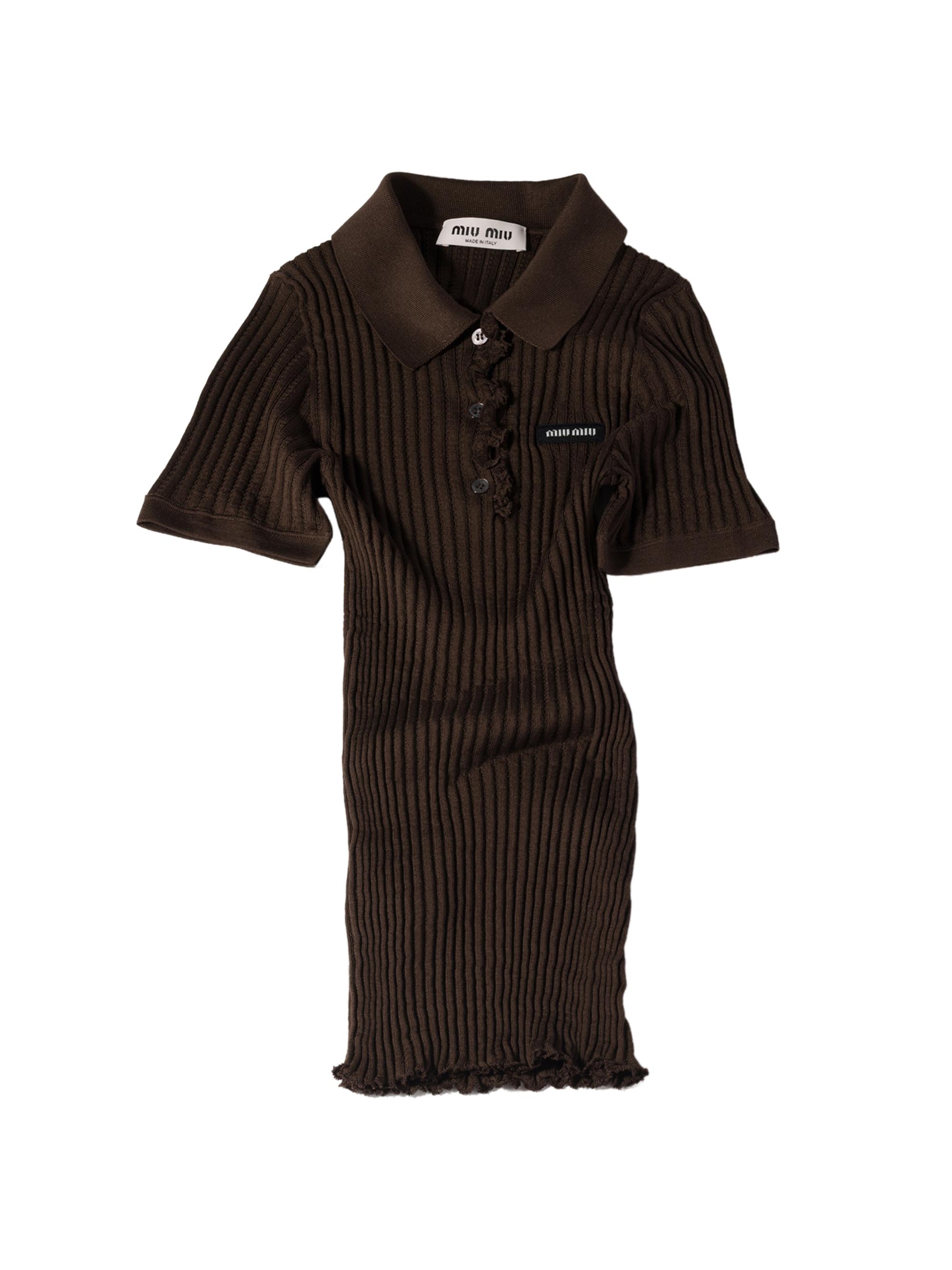 Miu Miu Women's Silk Knit Polo Shirt - Brown