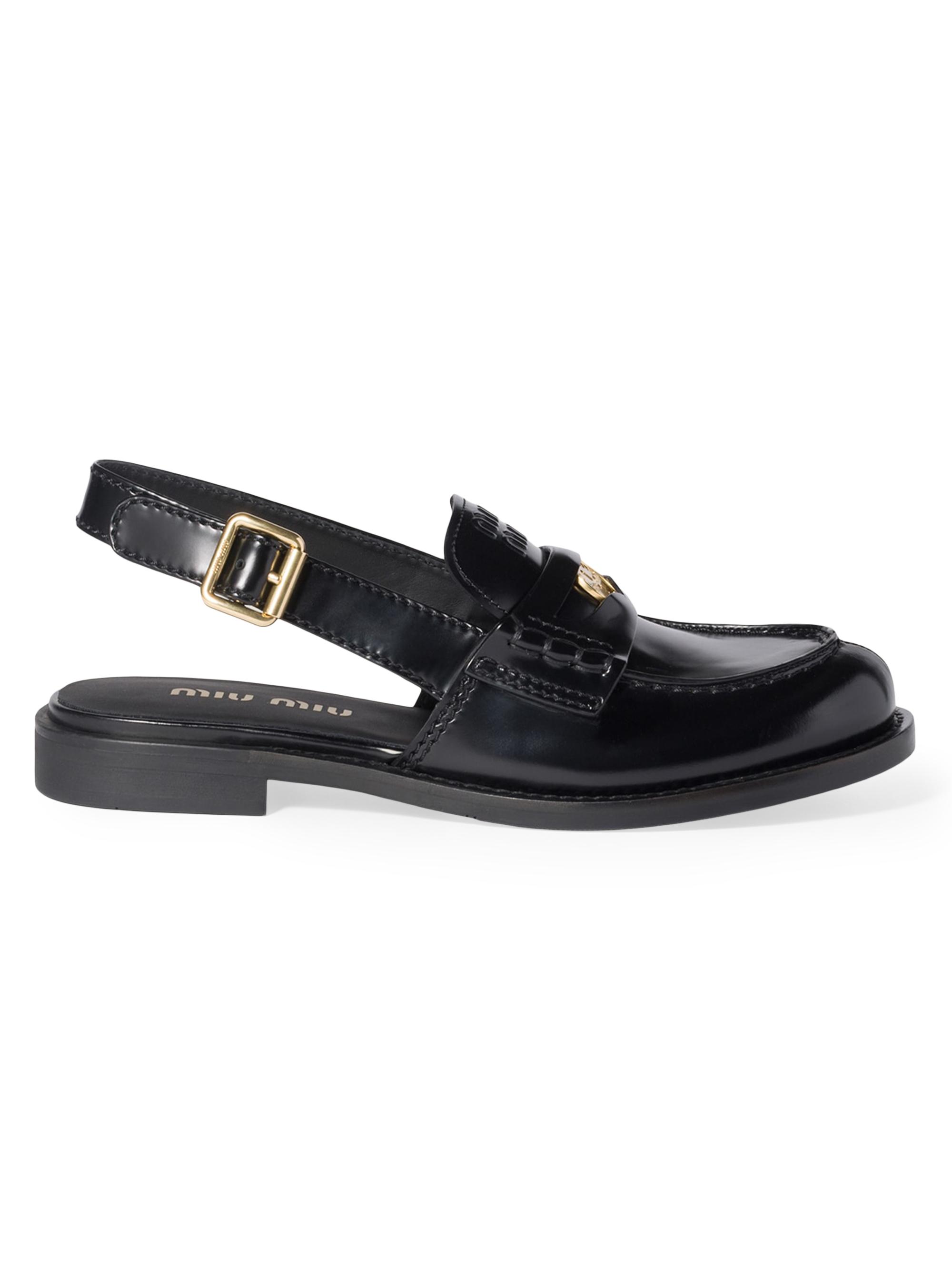 Miu Miu Women's Brushed Leather Slingback Loafers - Black