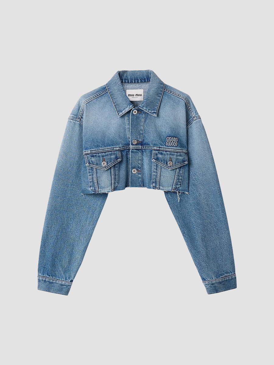 【MIU MIU】 90sアーカイブダークデニムジャケット フック Miu Miu Cropped Washed Denim Jacket | Saks Fifth Avenue