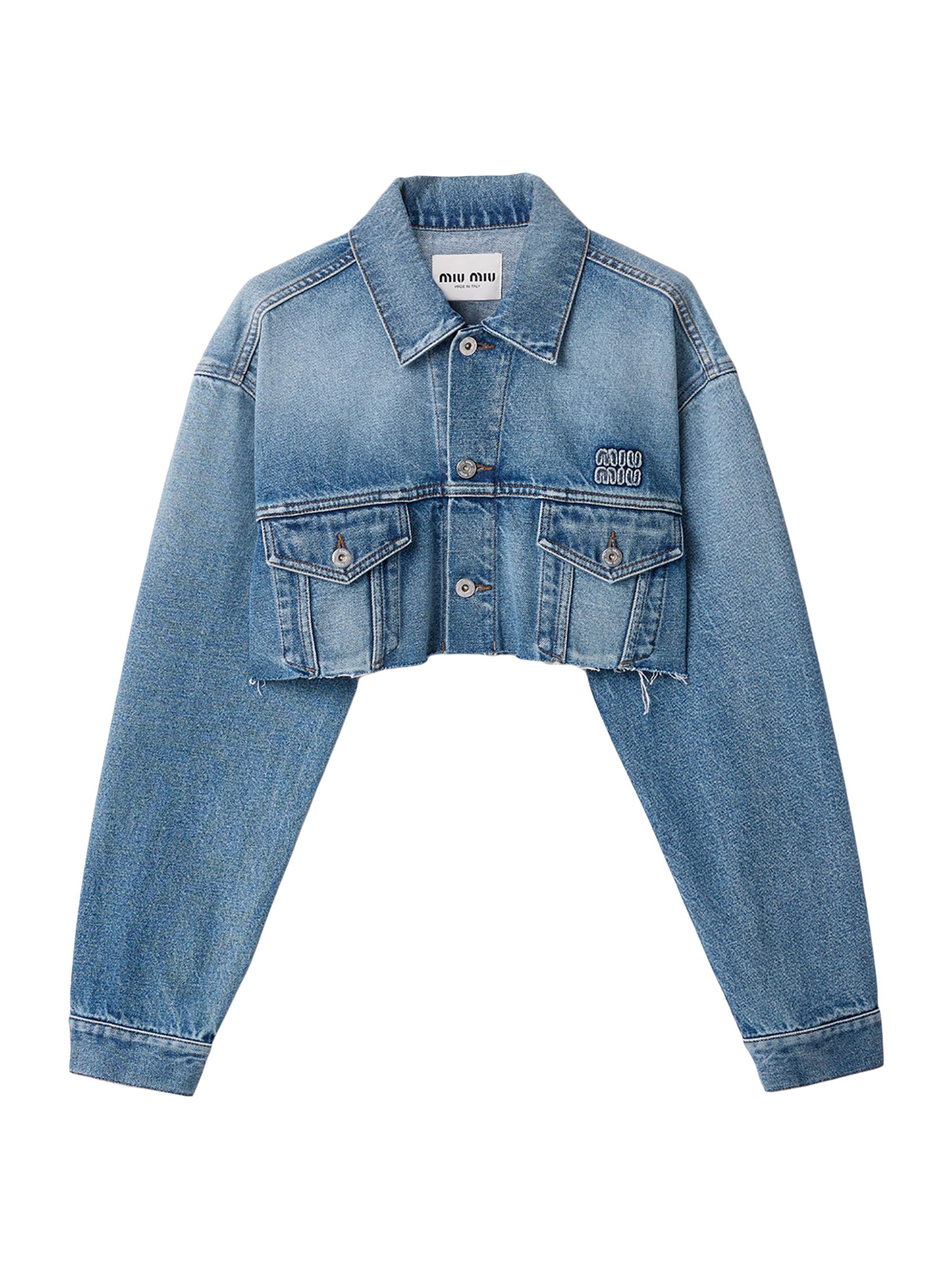 Miu Miu Women's Cropped Washed Denim Jacket - Blue