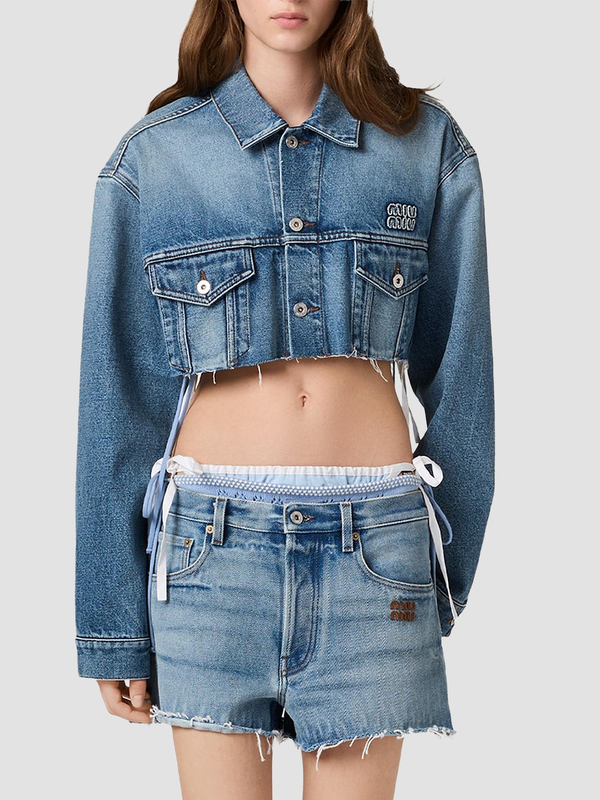 Miu Miu Cropped Washed Denim Jacket | Saks Fifth Avenue