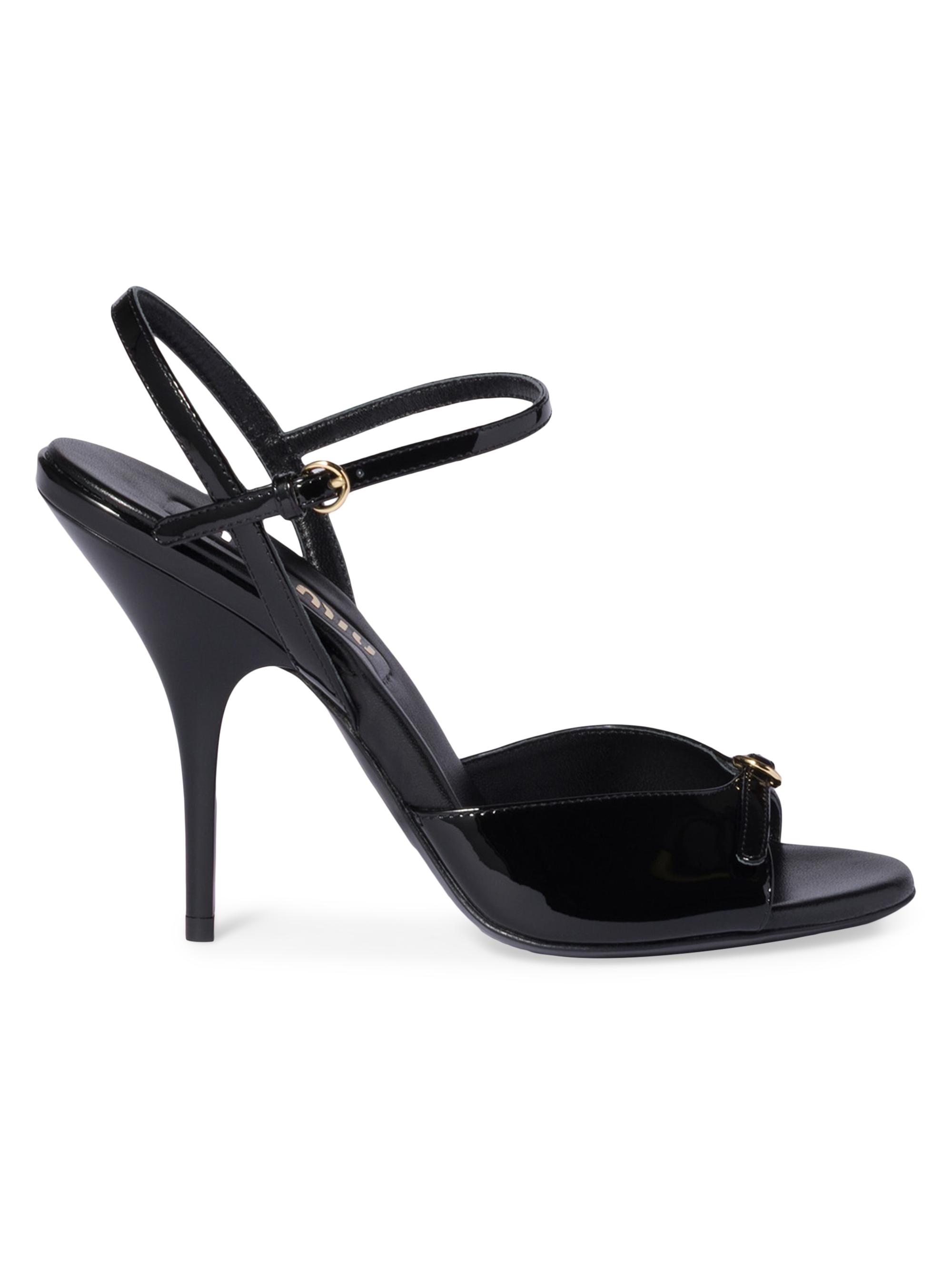 Miu Miu Women's Patent Leather Sandals with Buckles - Black