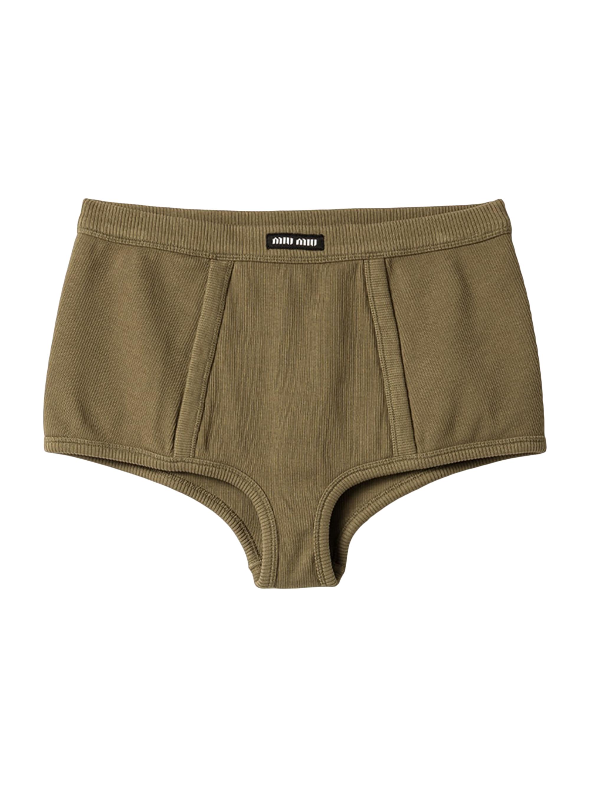 Miu Miu Women's Garment-Dyed Ribbed Boxer Shorts - Green