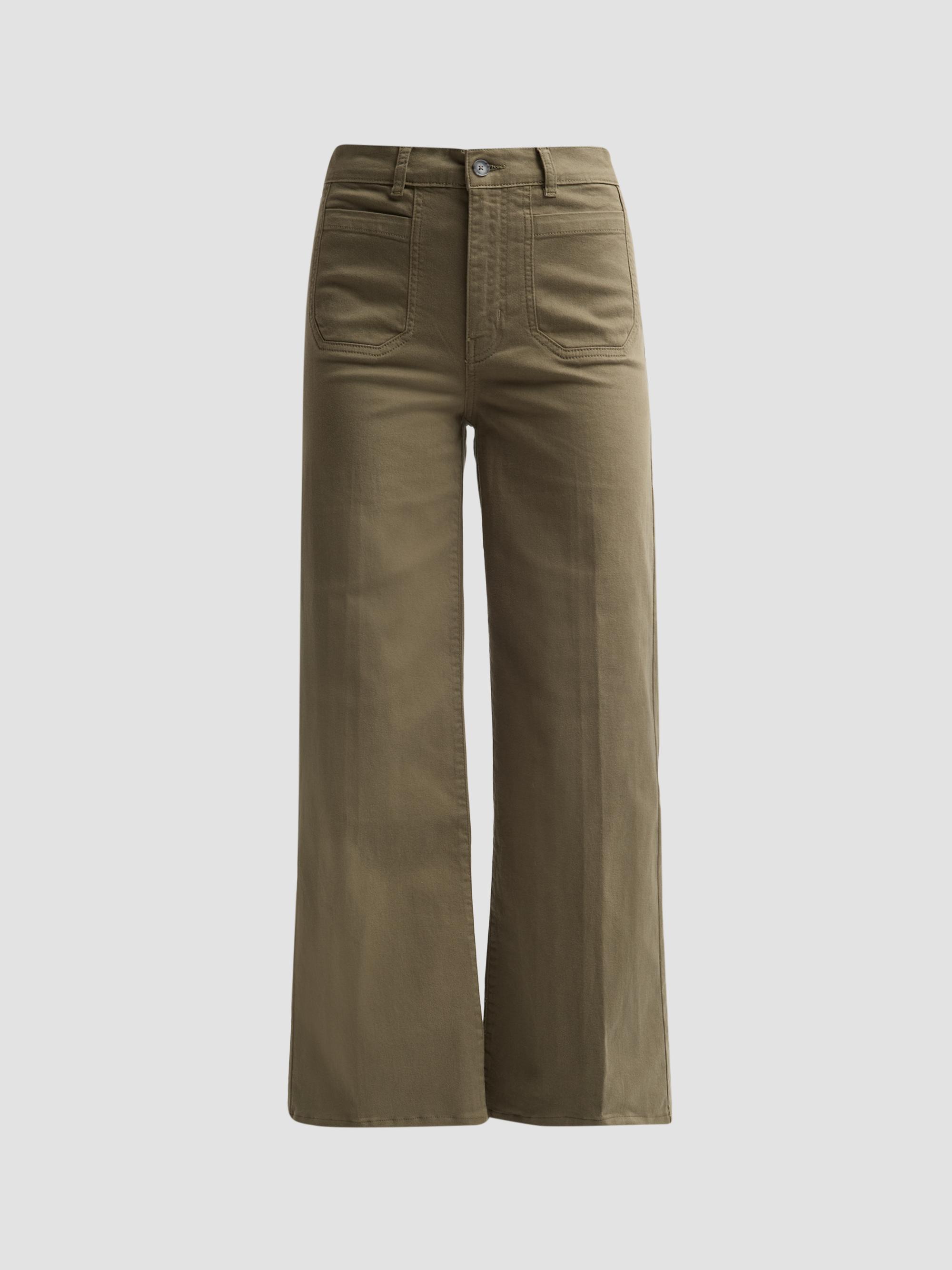 FRAME Women's Le Slim Palazzo Modernist Pocket Crop Pants - Grasshopper | Thumbnail 6