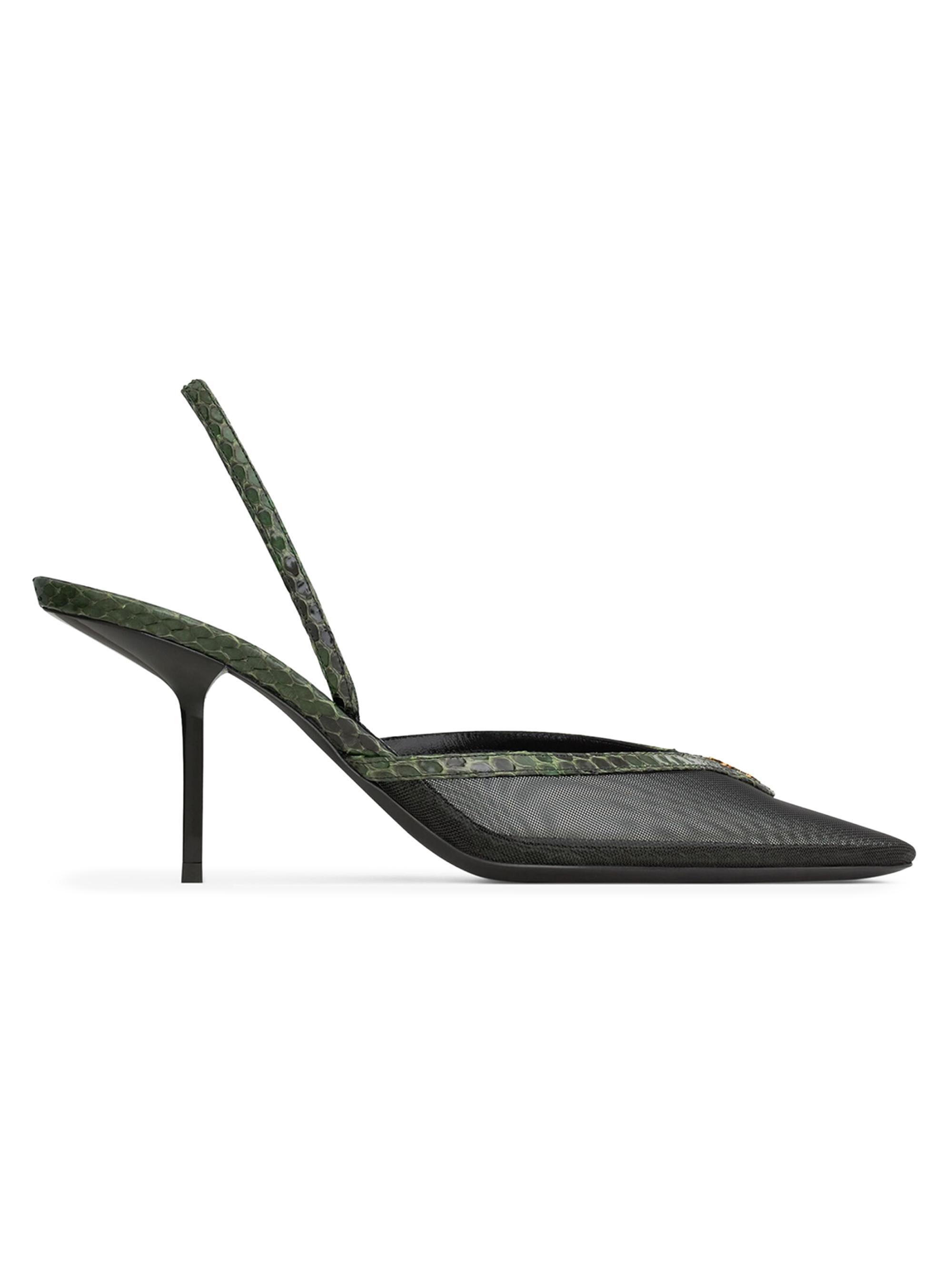 Saint Laurent Women's Folie Slingback Pumps in Mesh and Python - Black Musk - Women's Clothing