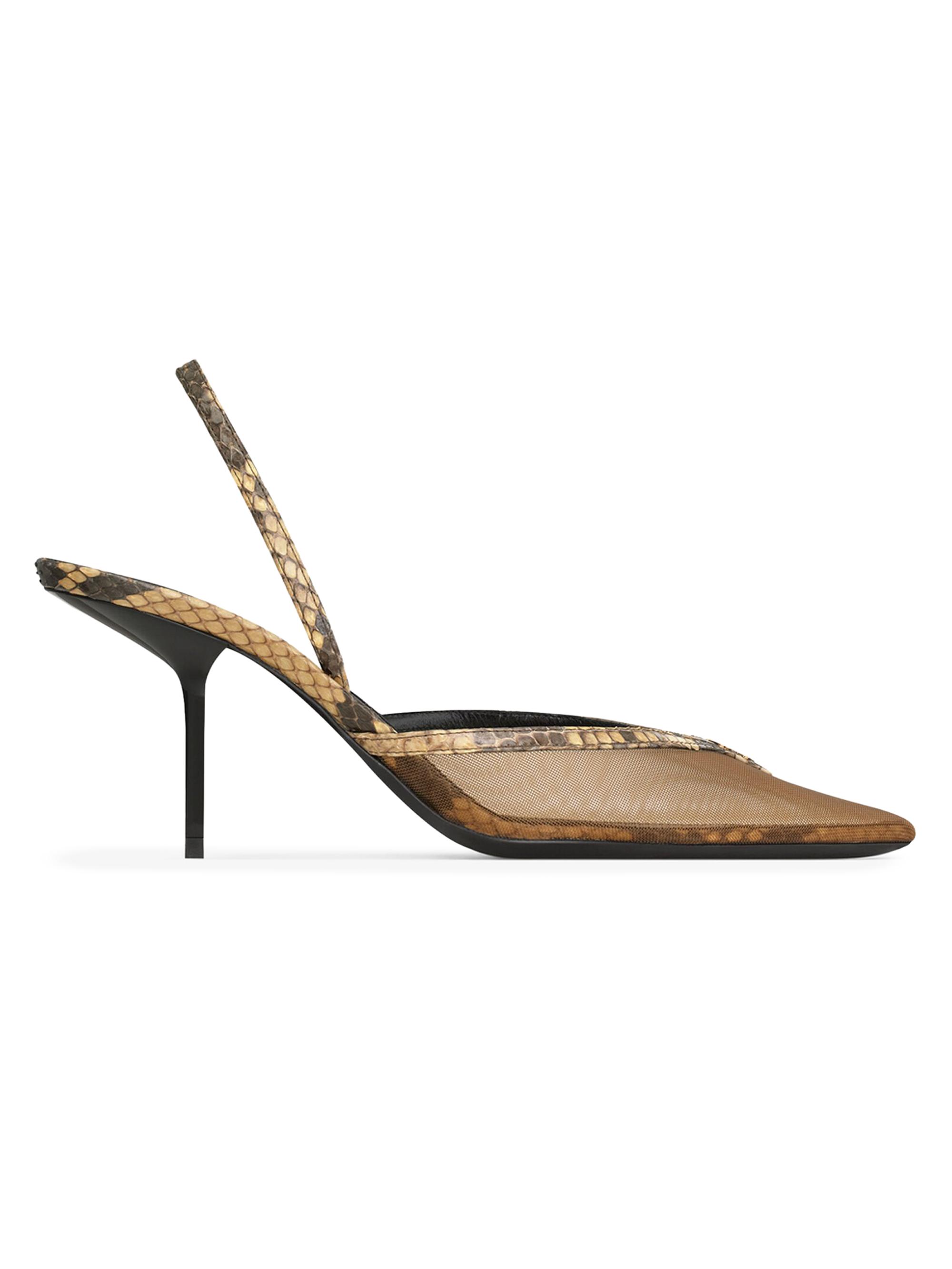 Saint Laurent Women's Folie Slingback Pumps in Mesh and Python - Sand - Women's Clothing