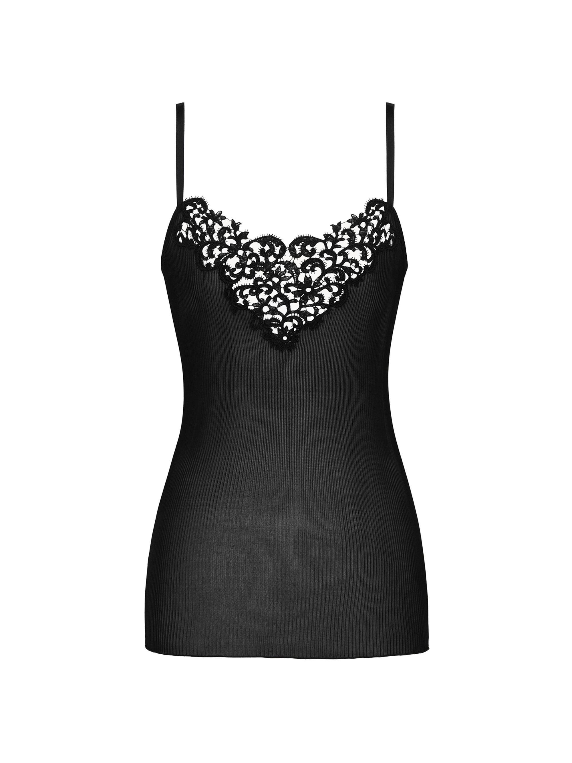 Saint Laurent Women's Guipure Tank Top in Ribbed Silk - Noir