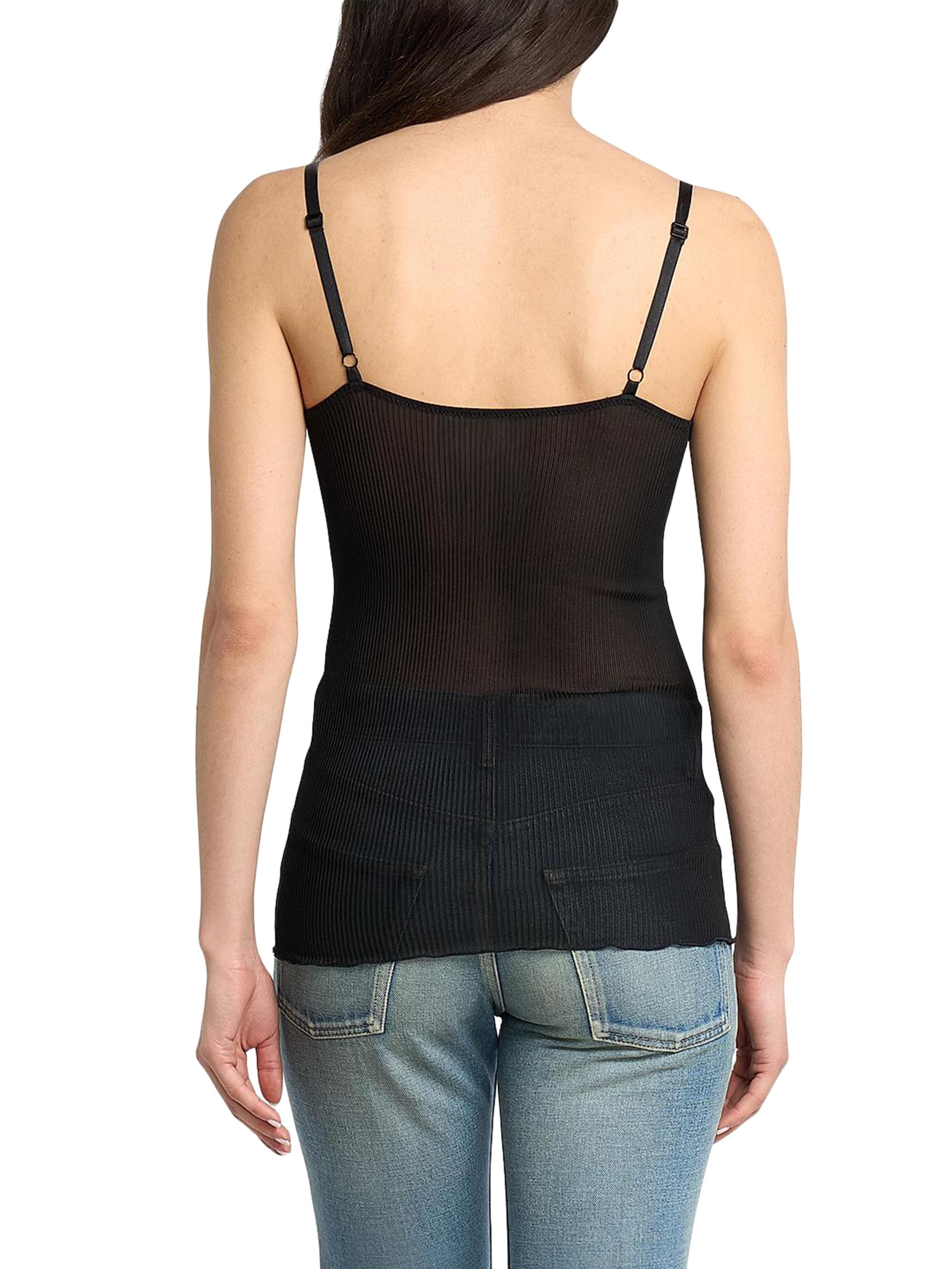 Saint Laurent Women's Guipure Tank Top in Ribbed Silk - Noir | Thumbnail 5