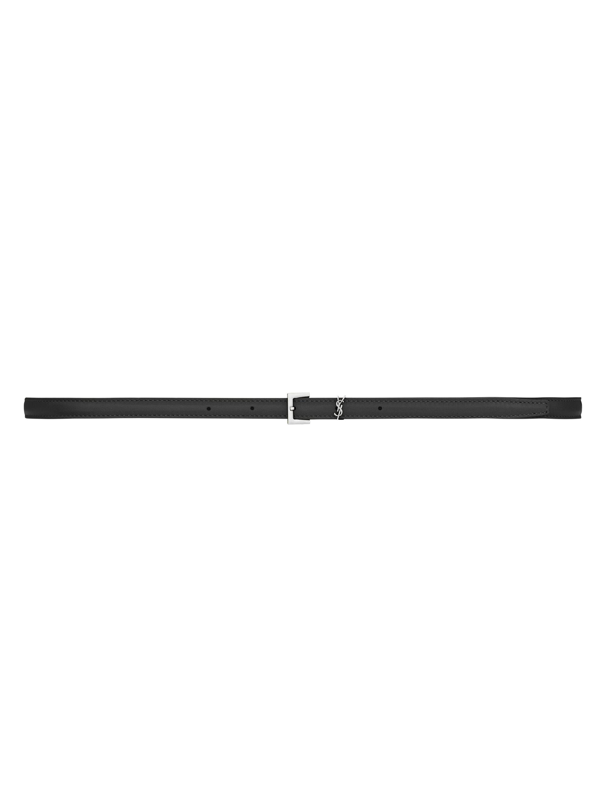 Saint Laurent Women's Cassandre Extra Thin Belt in Smooth Leather - Black