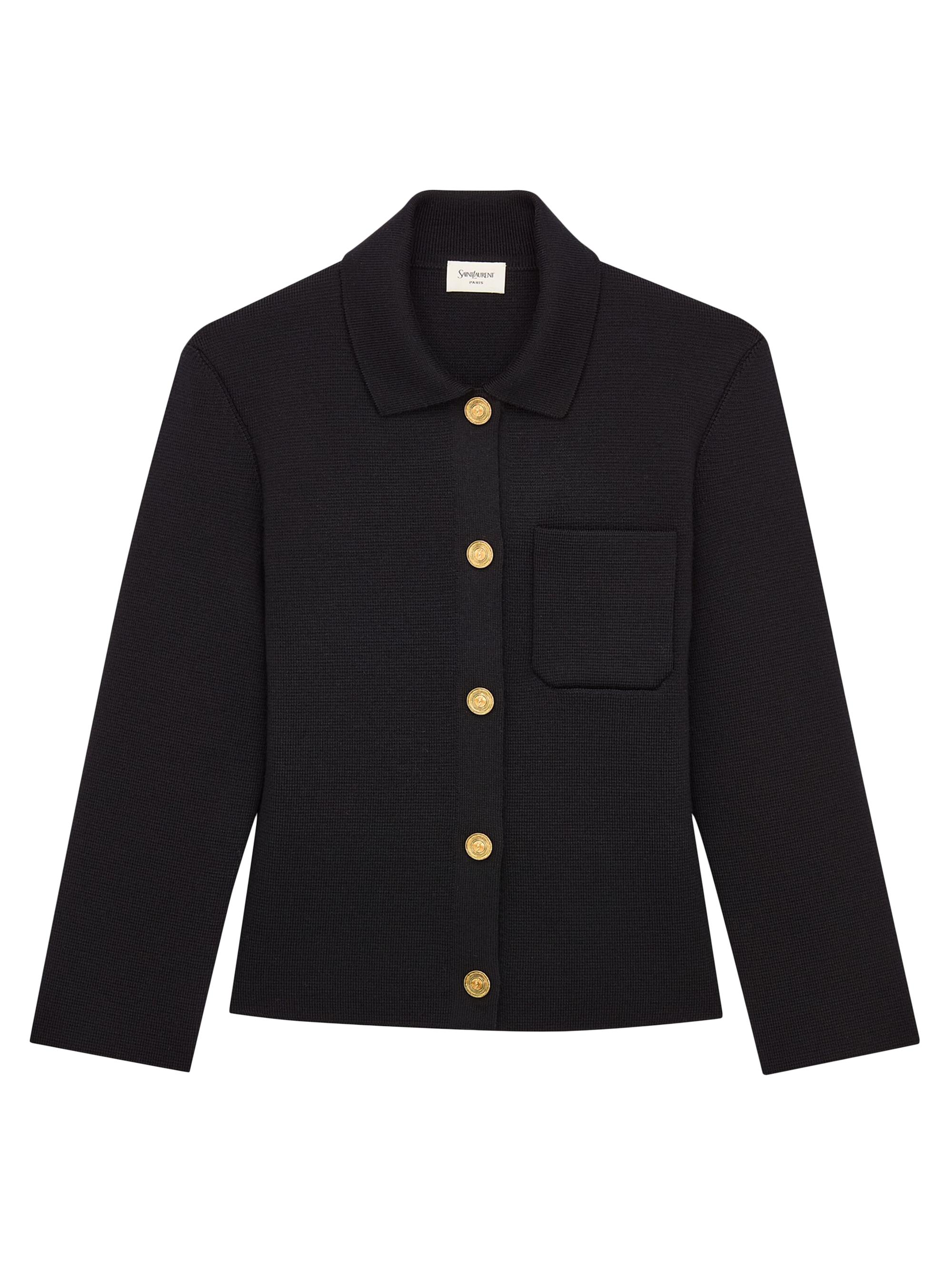 Saint Laurent Women's Polo Cardigan in Wool - Noir | Thumbnail 4