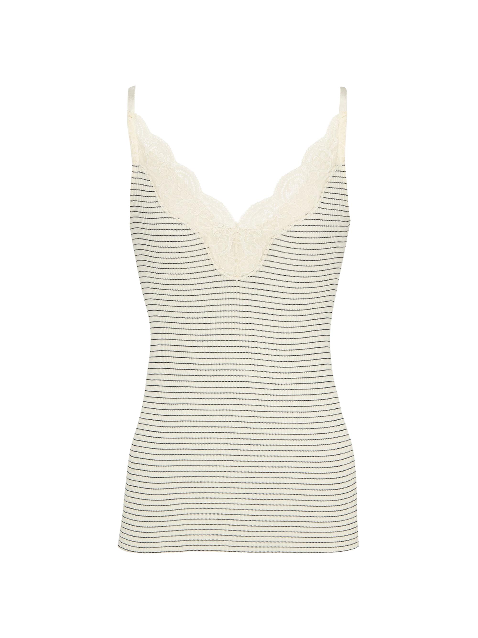 Saint Laurent Women's Laced Tank Top in Ribbed Wool and Silk - Ecru Navy