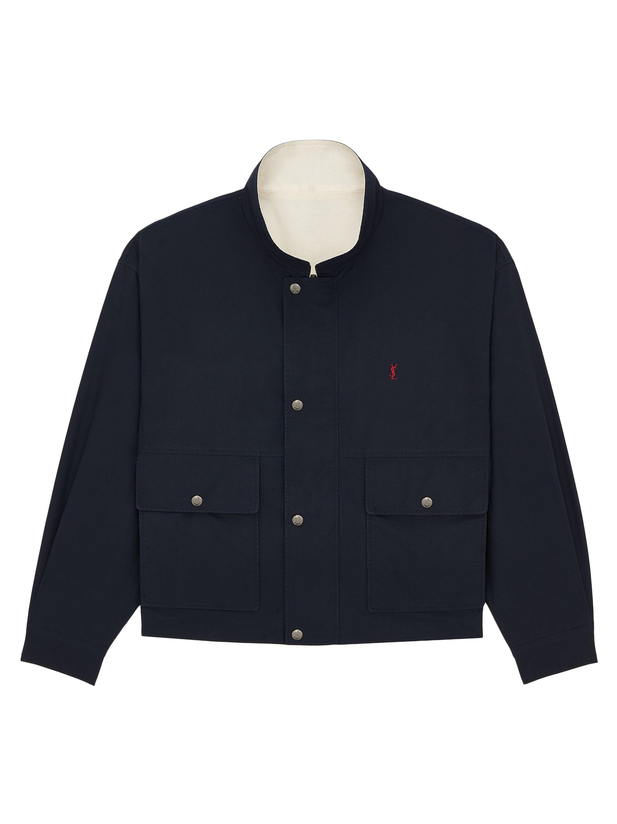 Saint Laurent Women's Cassandre Reversible Jacket in Brushed Cotton Canvas - Navy Ecru - Women's Clothing