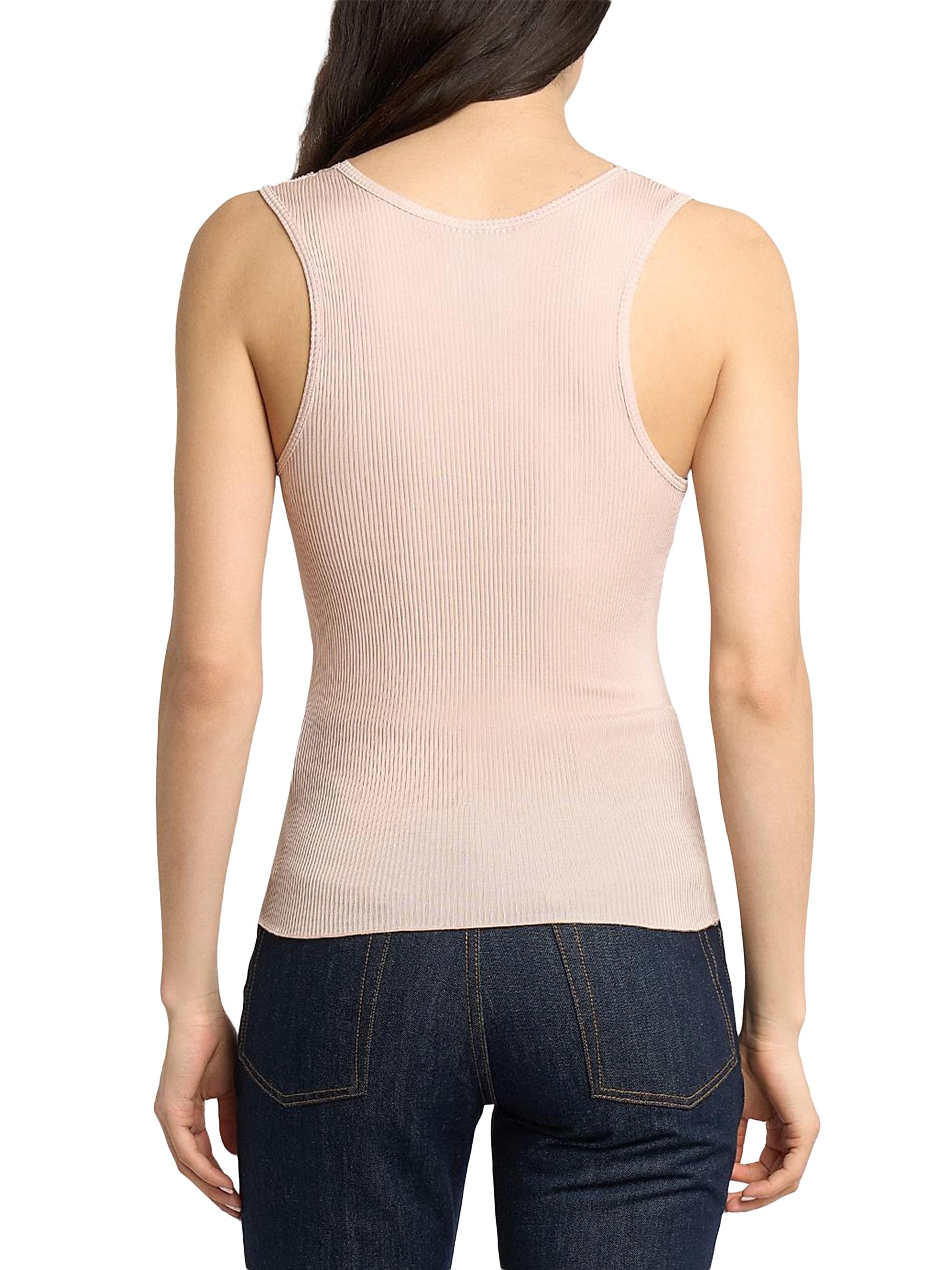 Saint Laurent Women's Laced Tank Top in Ribbed Silk - Beige | Thumbnail 5