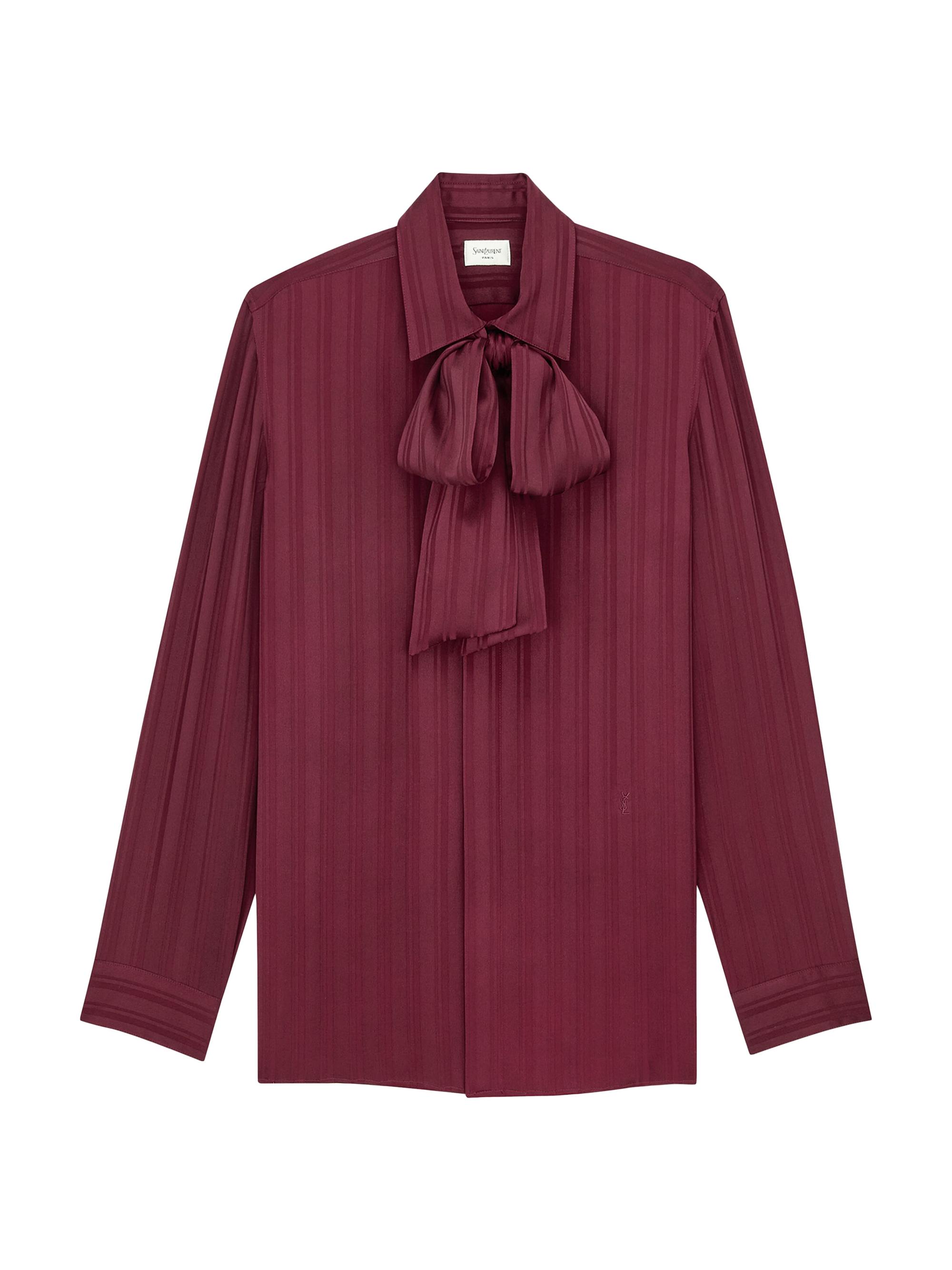 Saint Laurent Women's Cassandre Lavalliere Blouse Shirt in Striped Silk Jacquard - Bordeaux - Women's Clothing