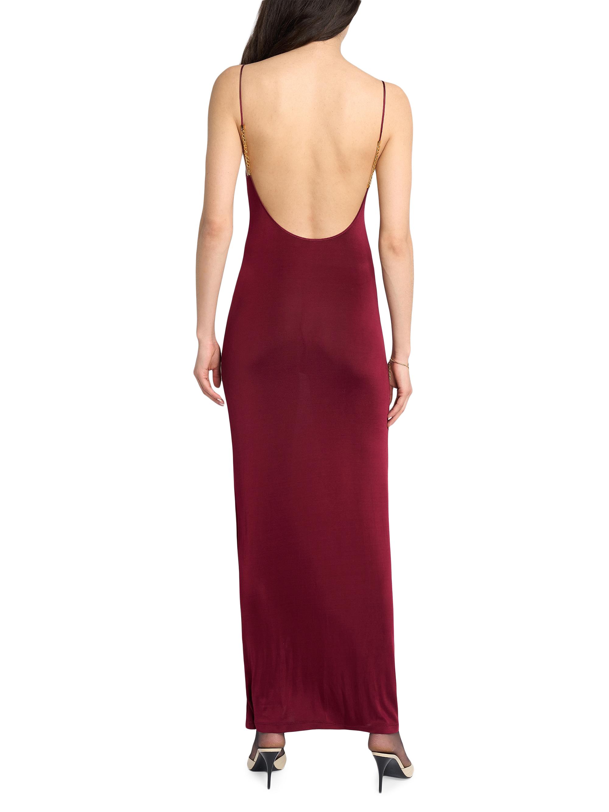 Saint Laurent Women's Cassandre-Chain Backless Dress in Knit - Bordeaux | Thumbnail 4