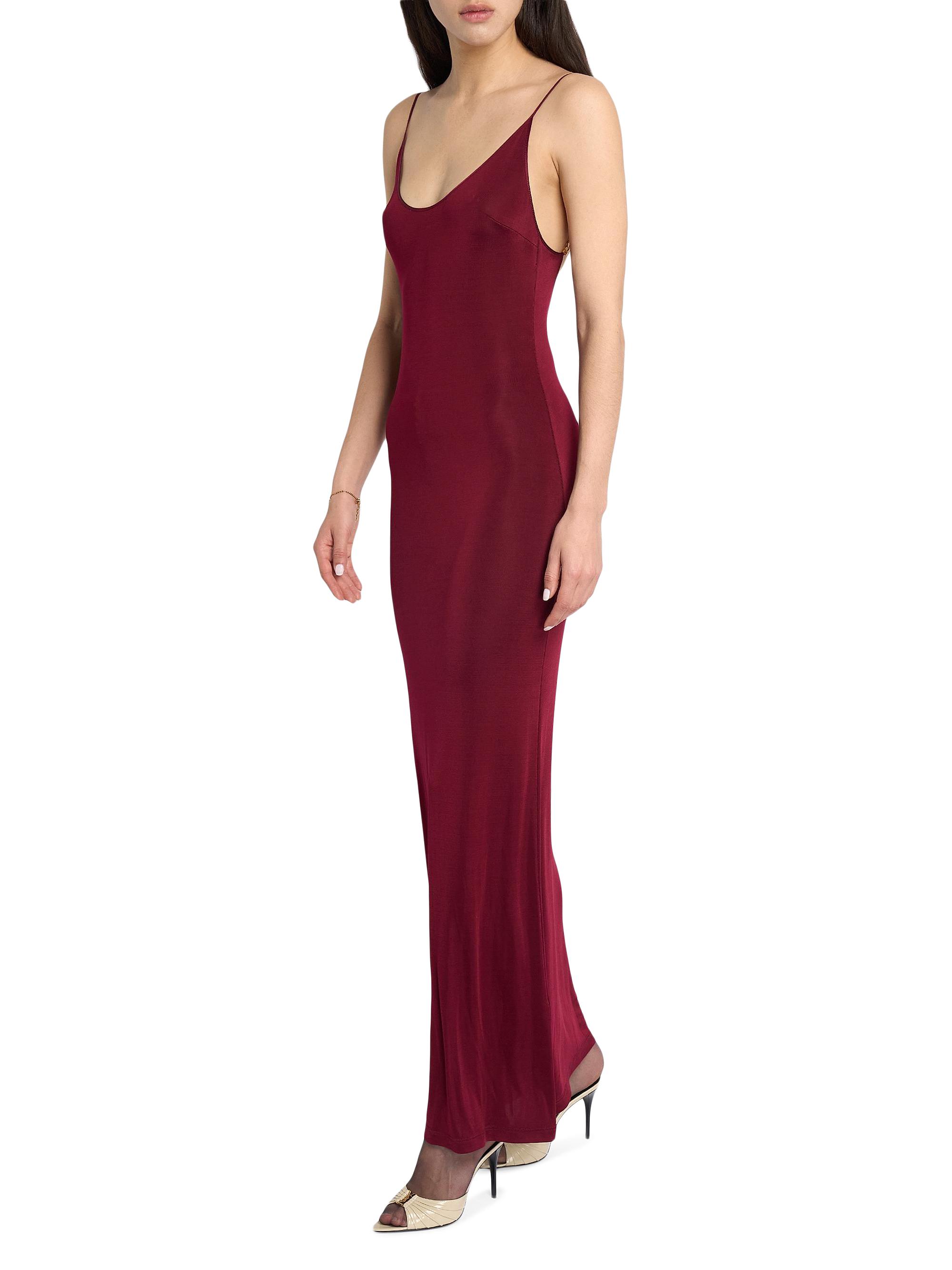 Saint Laurent Women's Cassandre-Chain Backless Dress in Knit - Bordeaux | Thumbnail 2