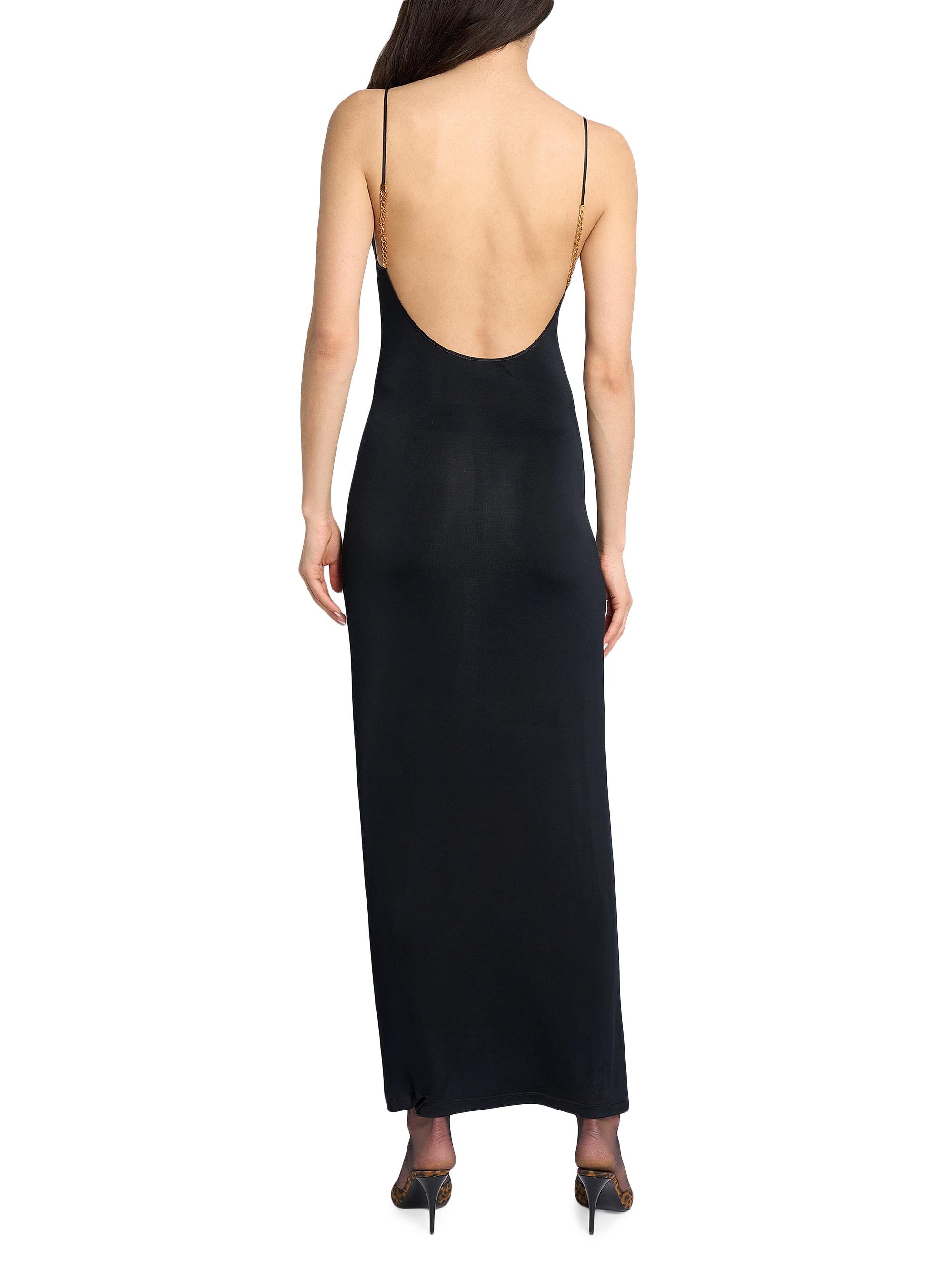 Saint Laurent Women's Cassandre-Chain Backless Dress in Knit - Noir | Thumbnail 4
