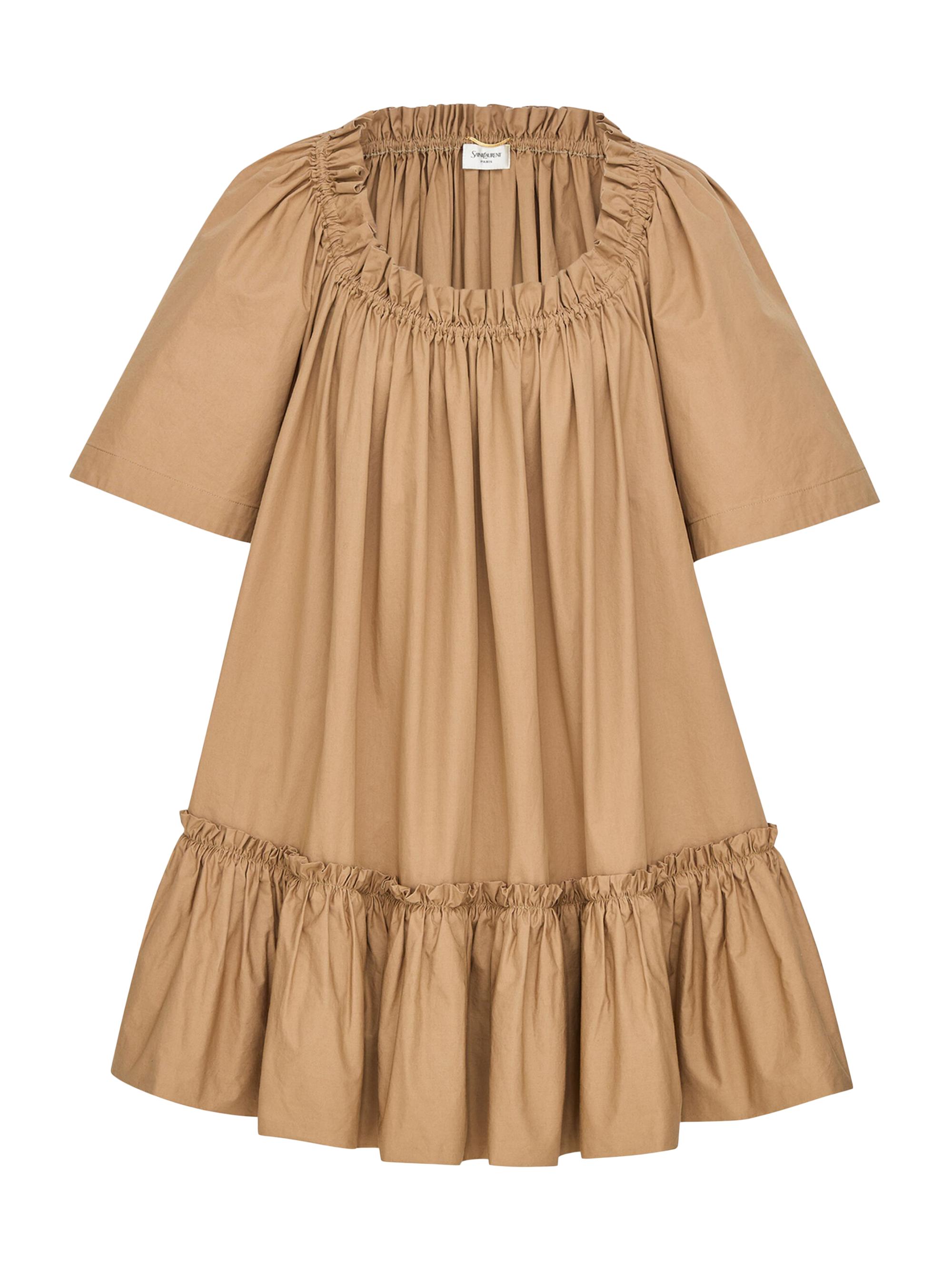 Saint Laurent Women's Ruffled Dress in Cotton - Chatain