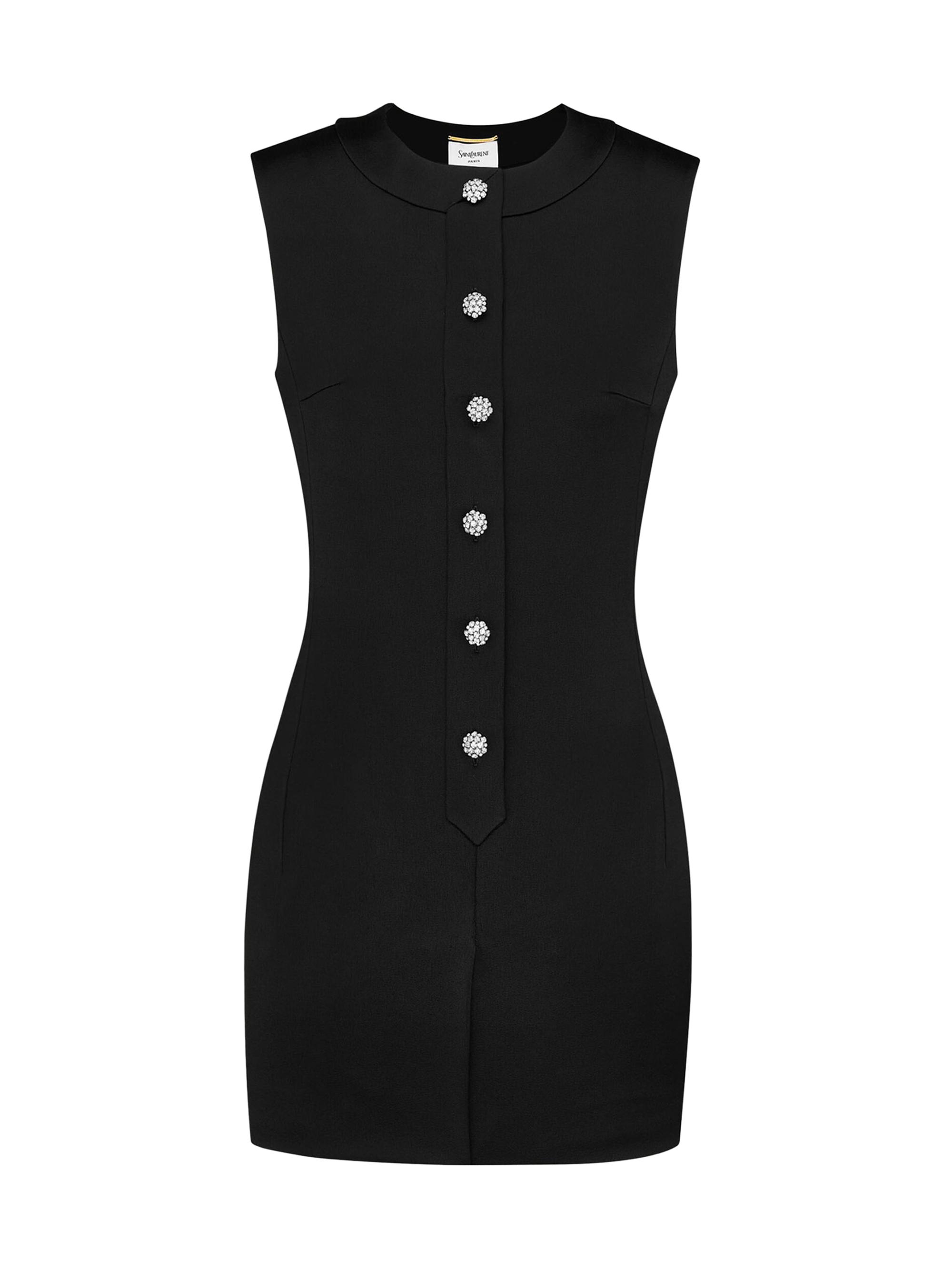 Saint Laurent Women's Crystal Button Mini Dress in Brocade - Noir - Women's Clothing