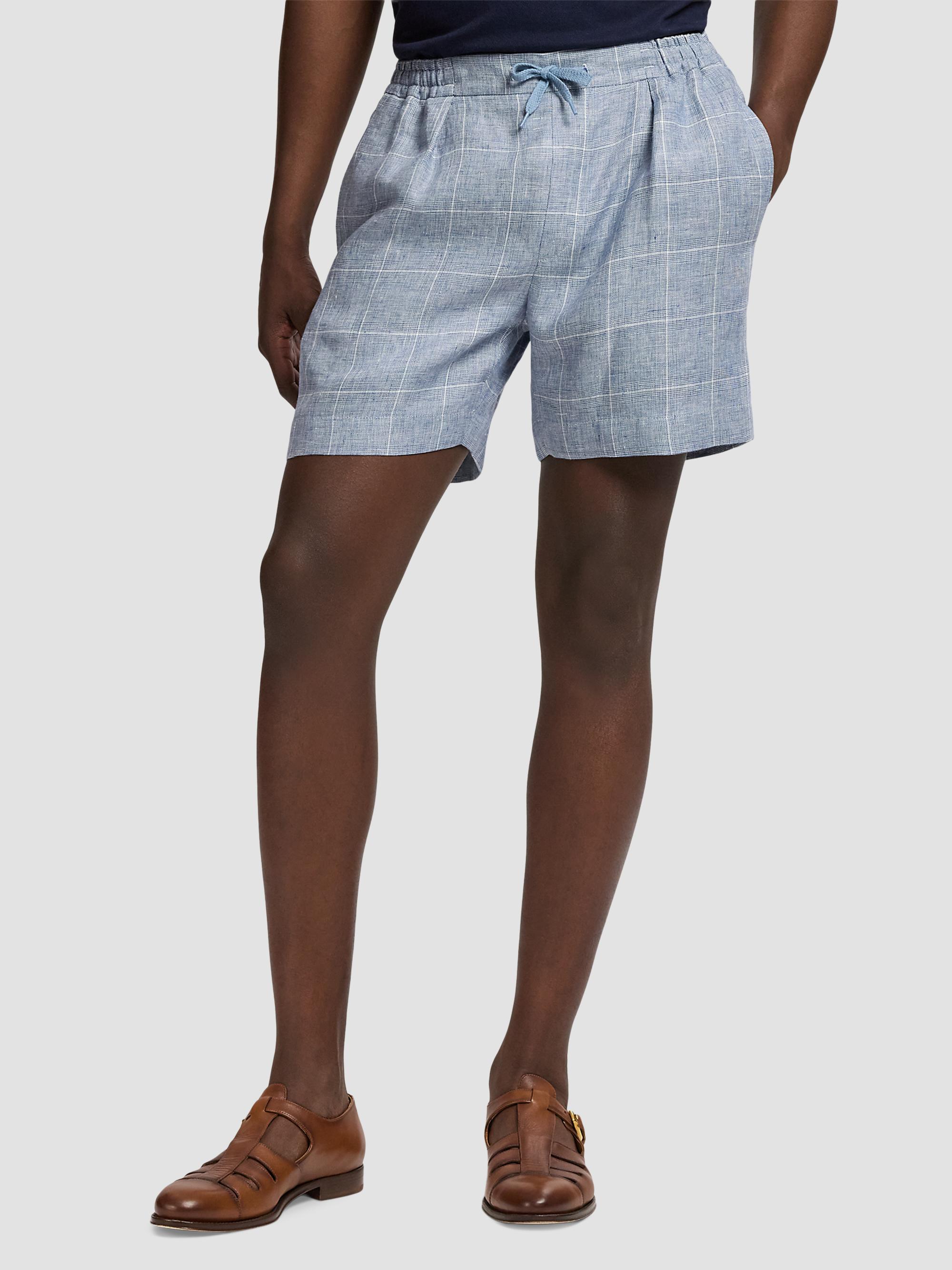 Ralph Lauren Purple Label Glen Windowpane Plaid Flat-Front Linen