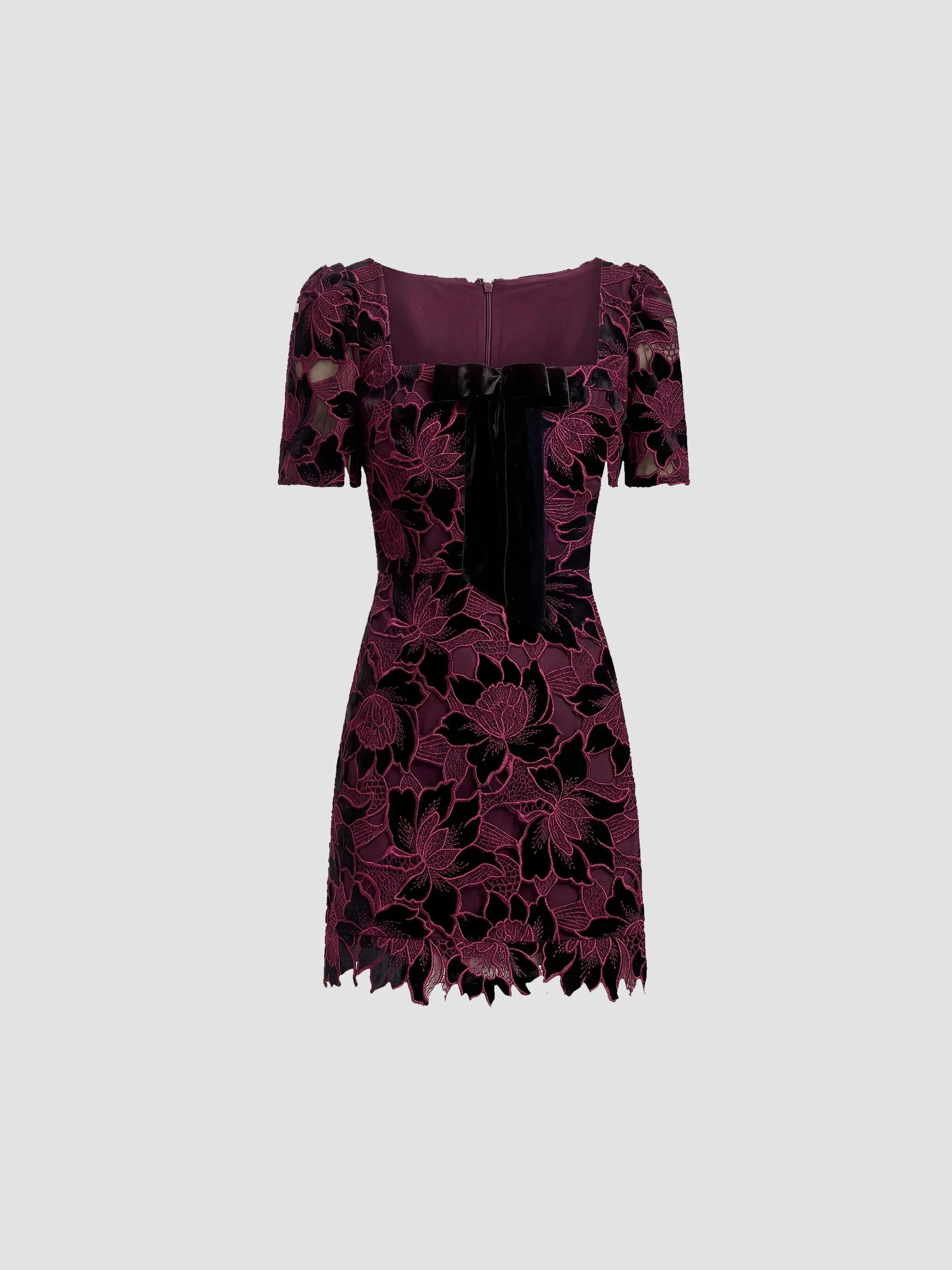 saks cocktail dresses with sleeves Women's Velvet Designer smarttag_not_collab_item the Idly embroidered dress Size:us 10 Champagne Coast Tie Back Lace