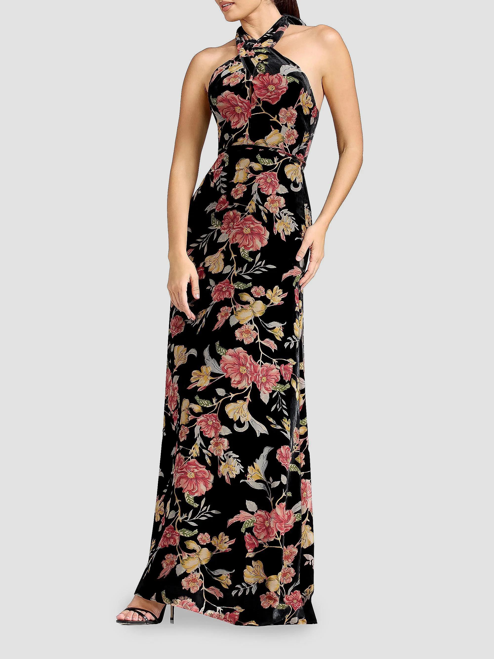 Dress The Population Brighton Velvet Floral Halterneck Maxi Dress