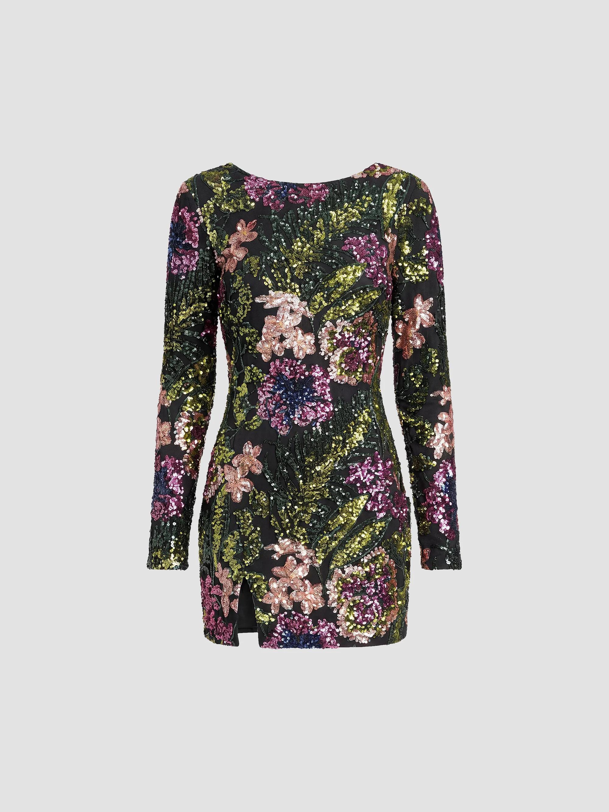 dress the population nathalia cocktail dress Floral Sequin Minidress Sleeve designed with a bodycon Fabric:Japanese Satin- 60 GSM Revolve LPA Dress 61 preorderitem