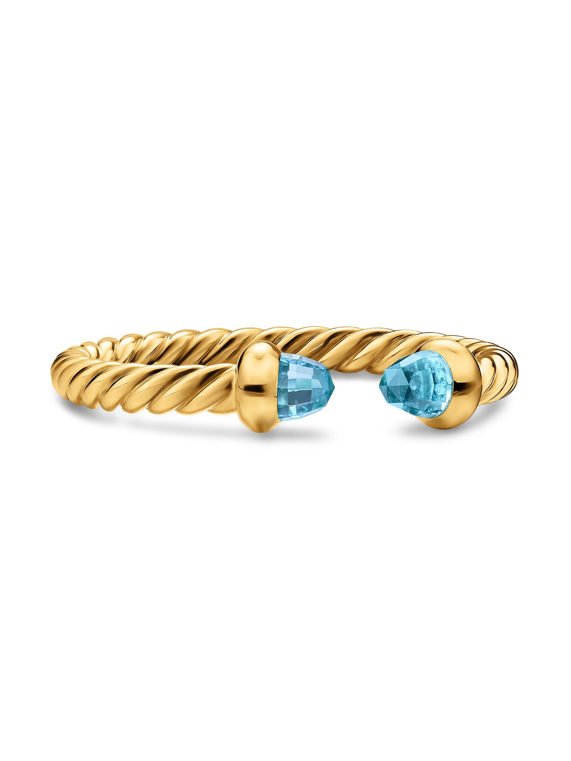 David Yurman Women's Micro Cablespira Flex Open Ring in 18K Yellow Gold - Blue Topaz