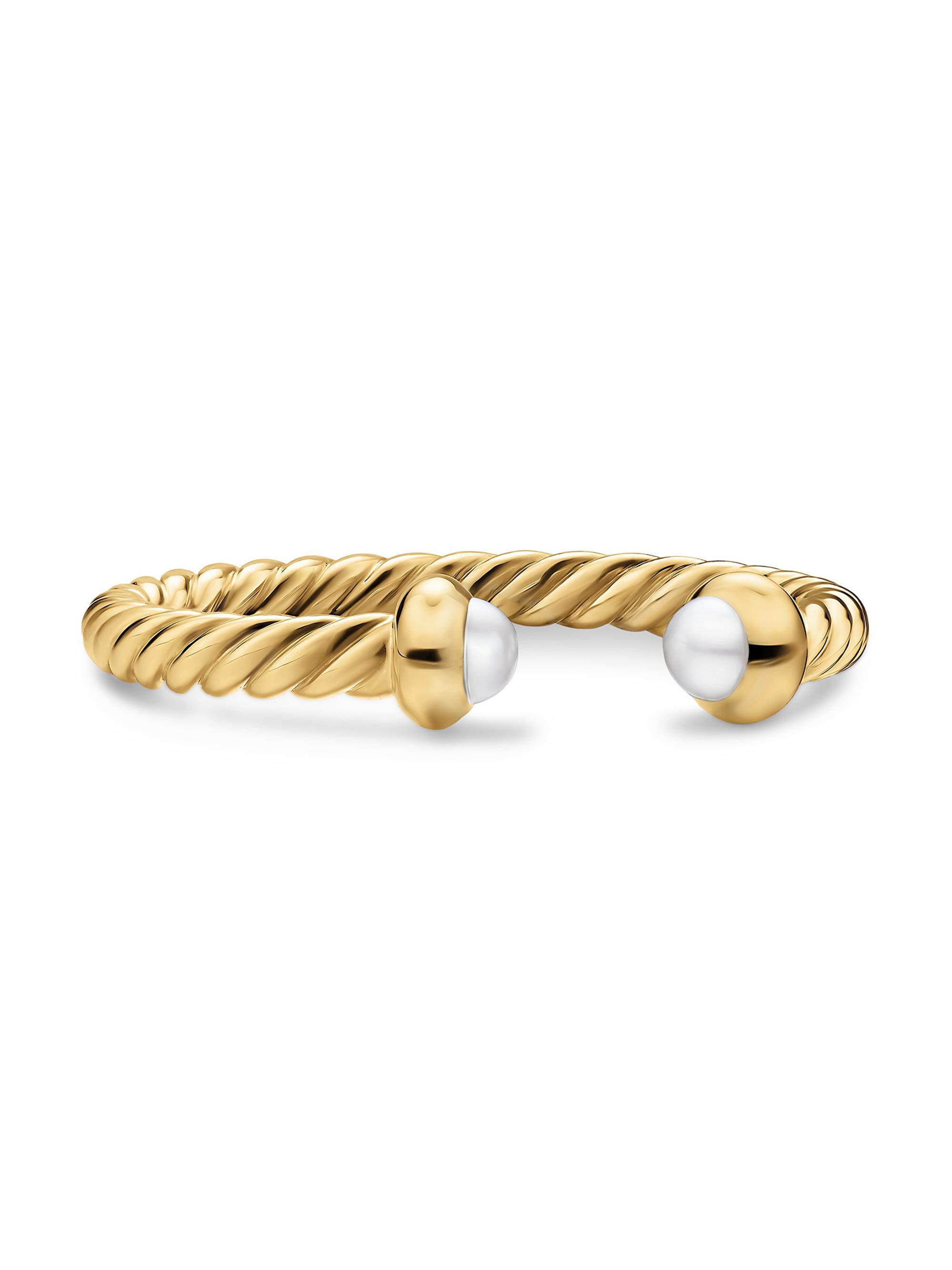 David Yurman Women's Micro Cablespira Flex Open Ring in 18K Yellow Gold - Pearl