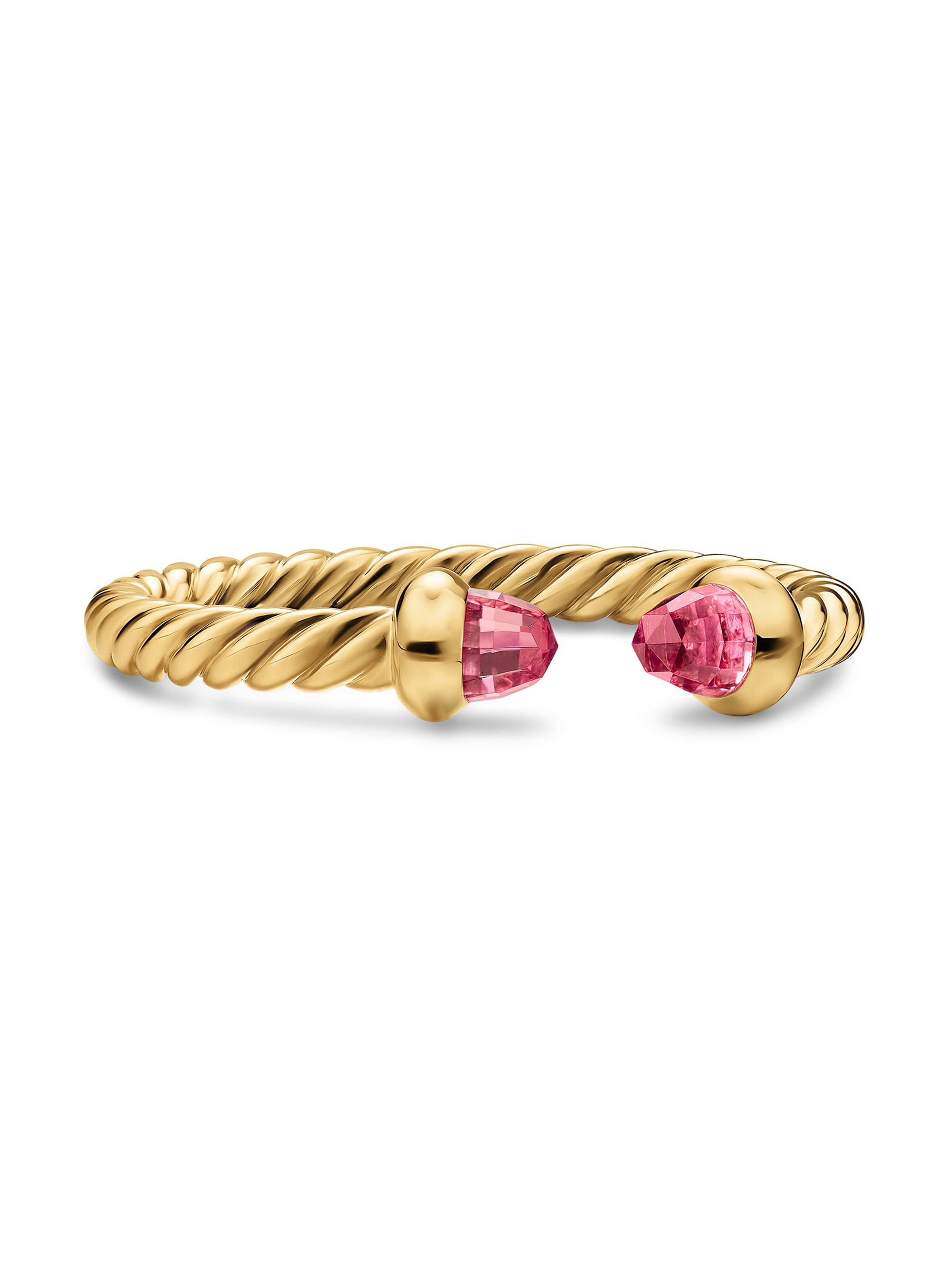 David Yurman Women's Micro Cablespira Flex Open Ring in 18K Yellow Gold - Pink Tourmaline
