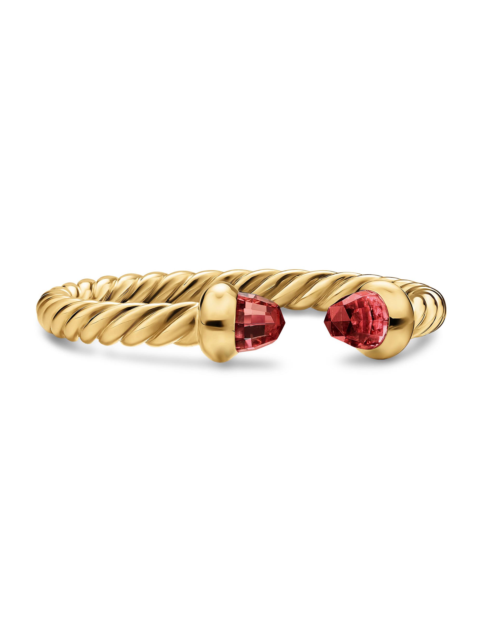 David Yurman Women's Micro Cablespira Flex Open Ring in 1K Yellow Gold - Rhodolite Garnet