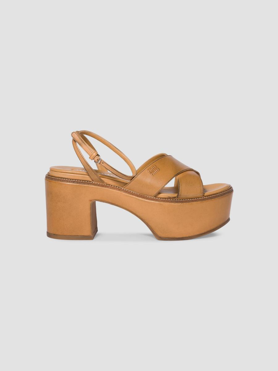Miu Miu Leather Platform Sandals | Saks Fifth Avenue