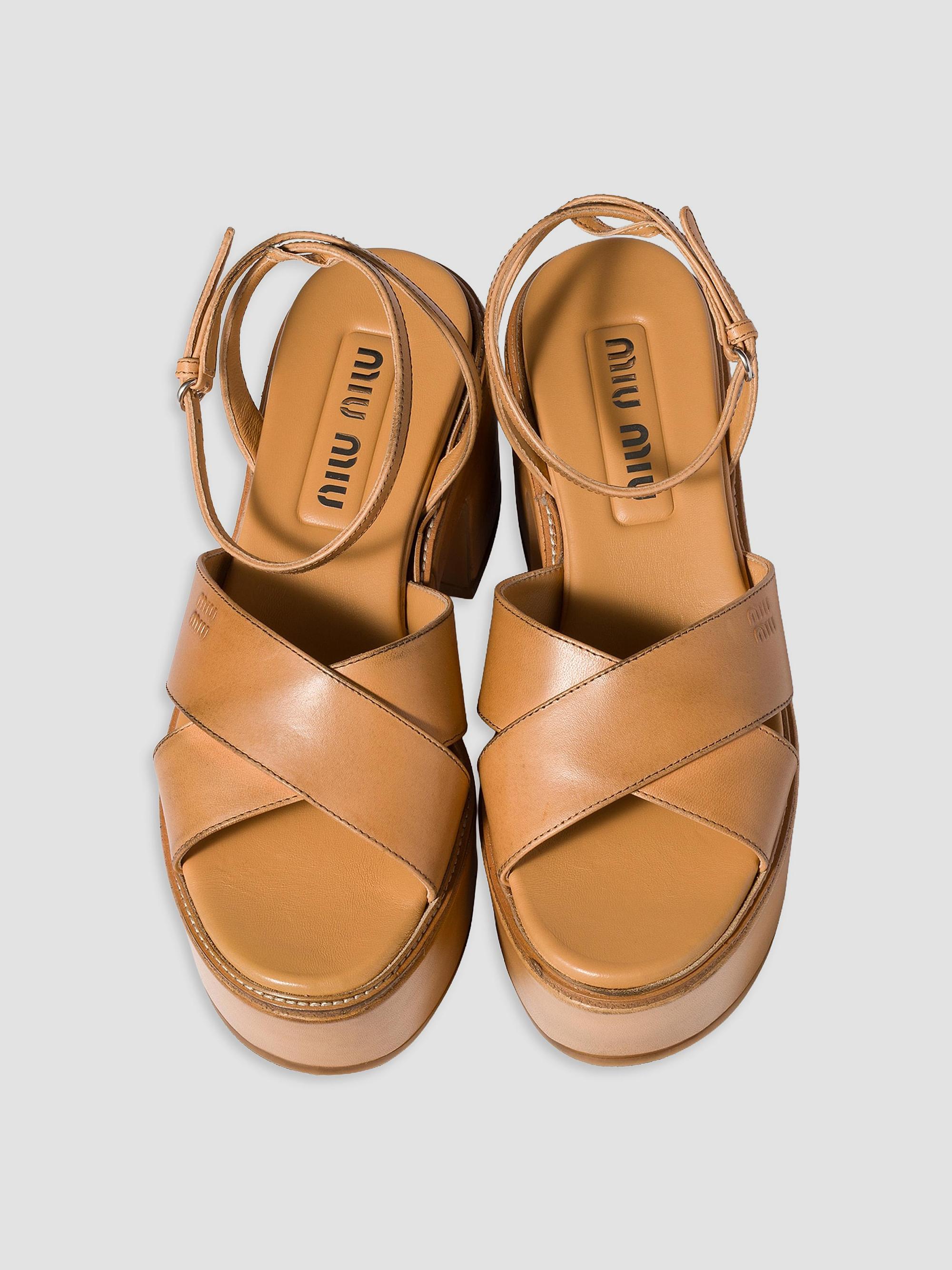Miu Miu Leather Platform Sandals | Saks Fifth Avenue