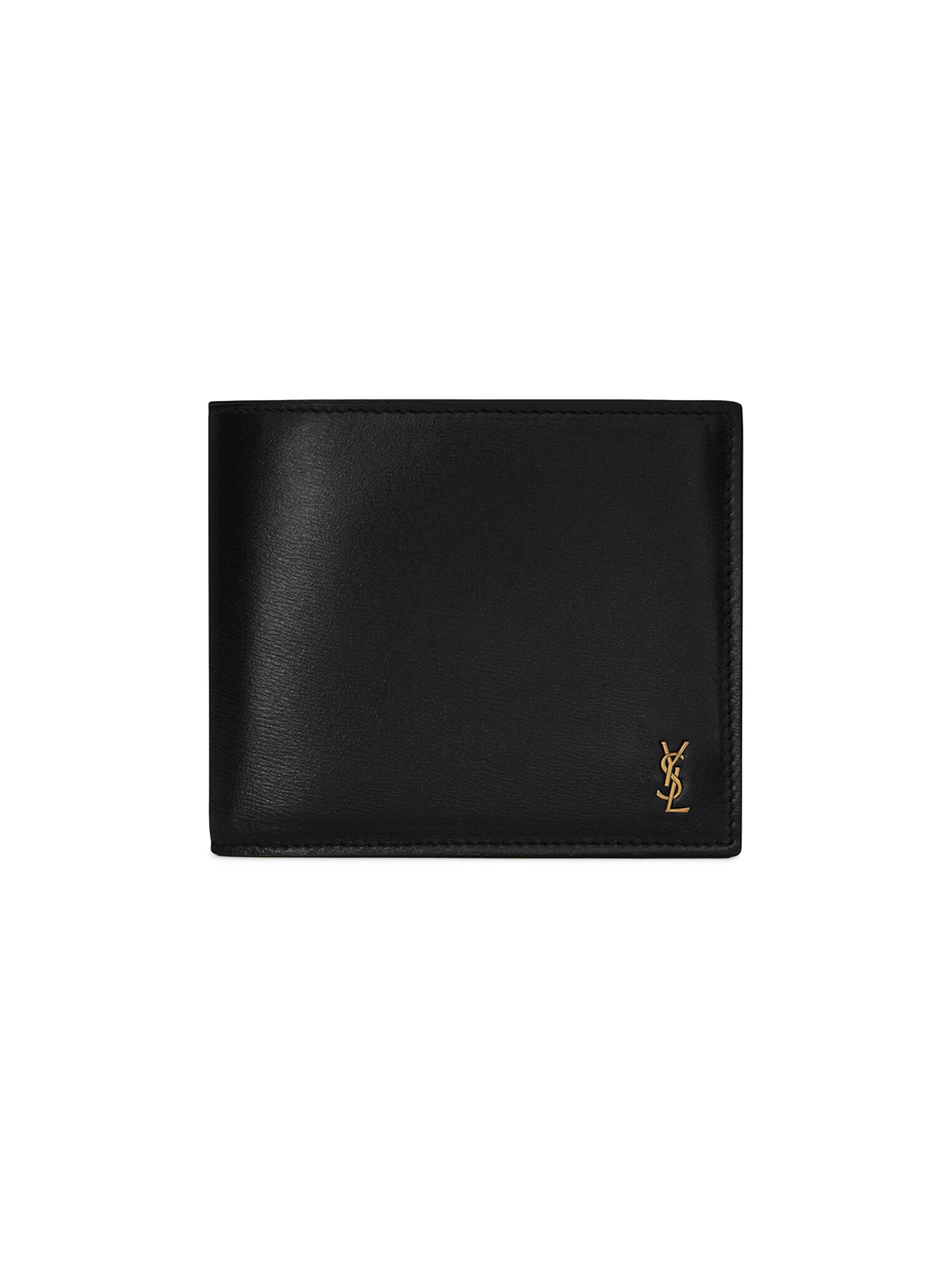 Saint Laurent Men's Tiny Cassandre East-West Wallet with Coin Purse - Black