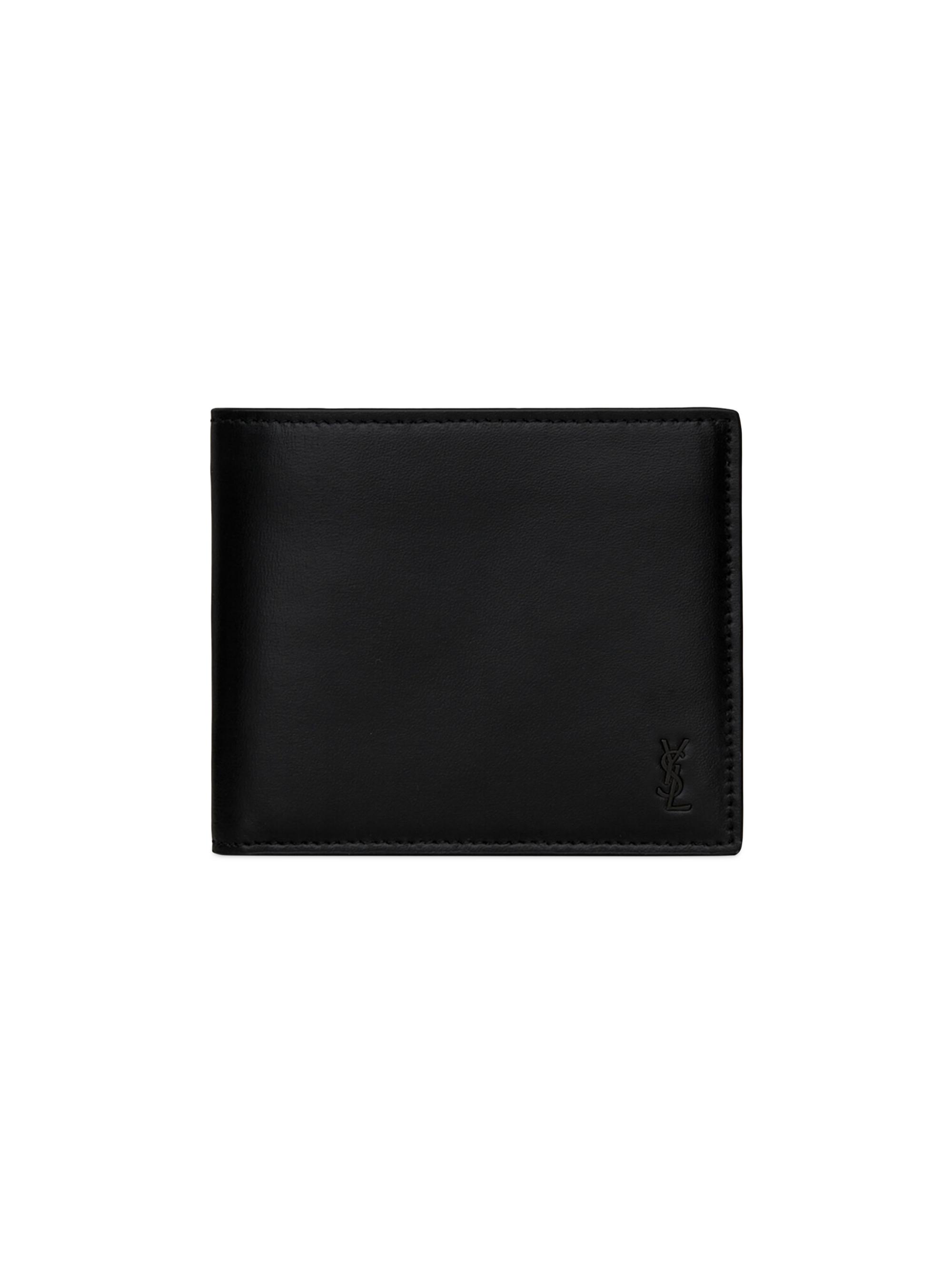 Saint Laurent Men's Tiny Cassandre East-West Wallet in Matte Leather - Black