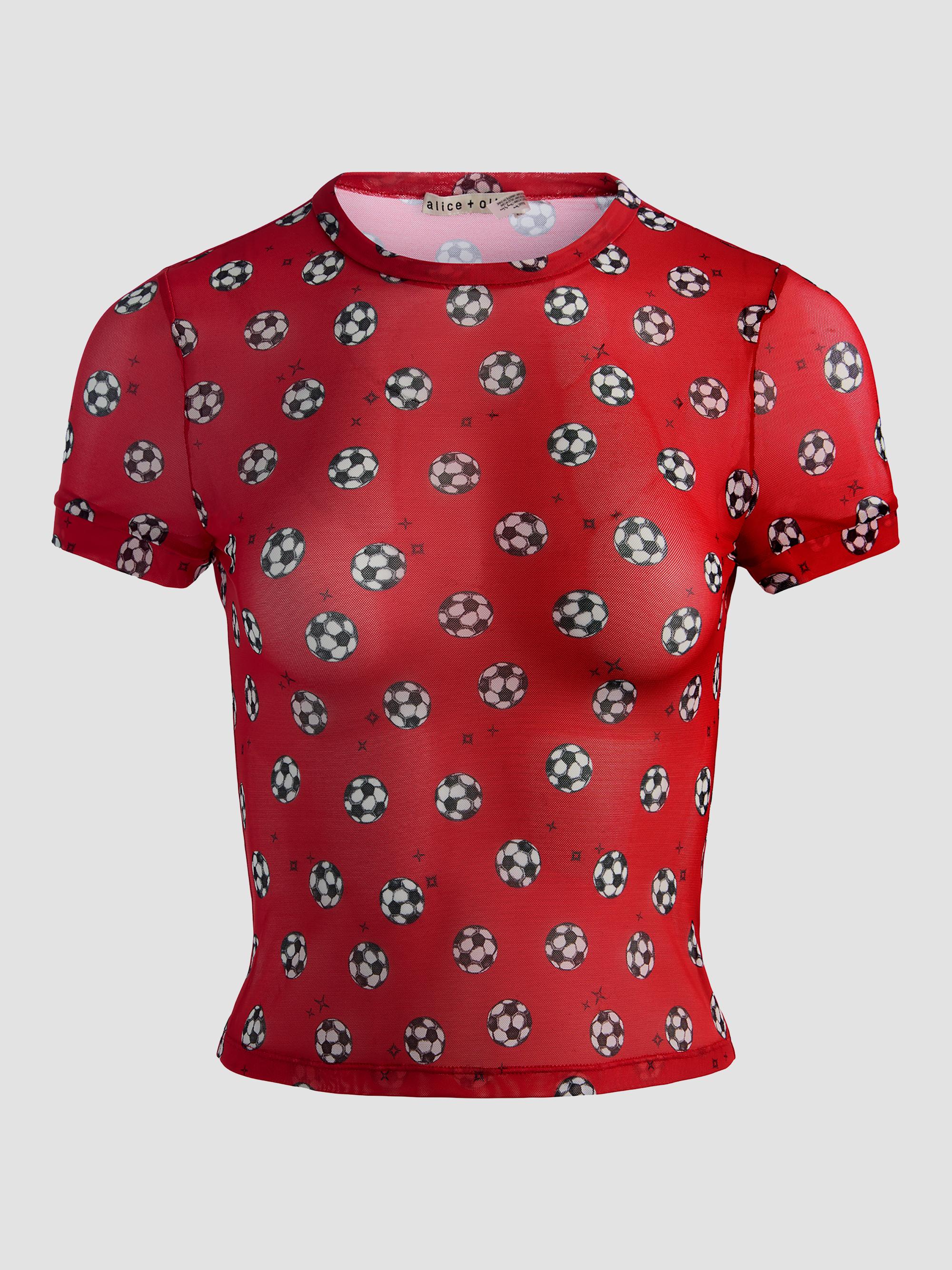 ALICE + OLIVIA Women's Tess Soccer-Print T-Shirt - Gold Hibiscus