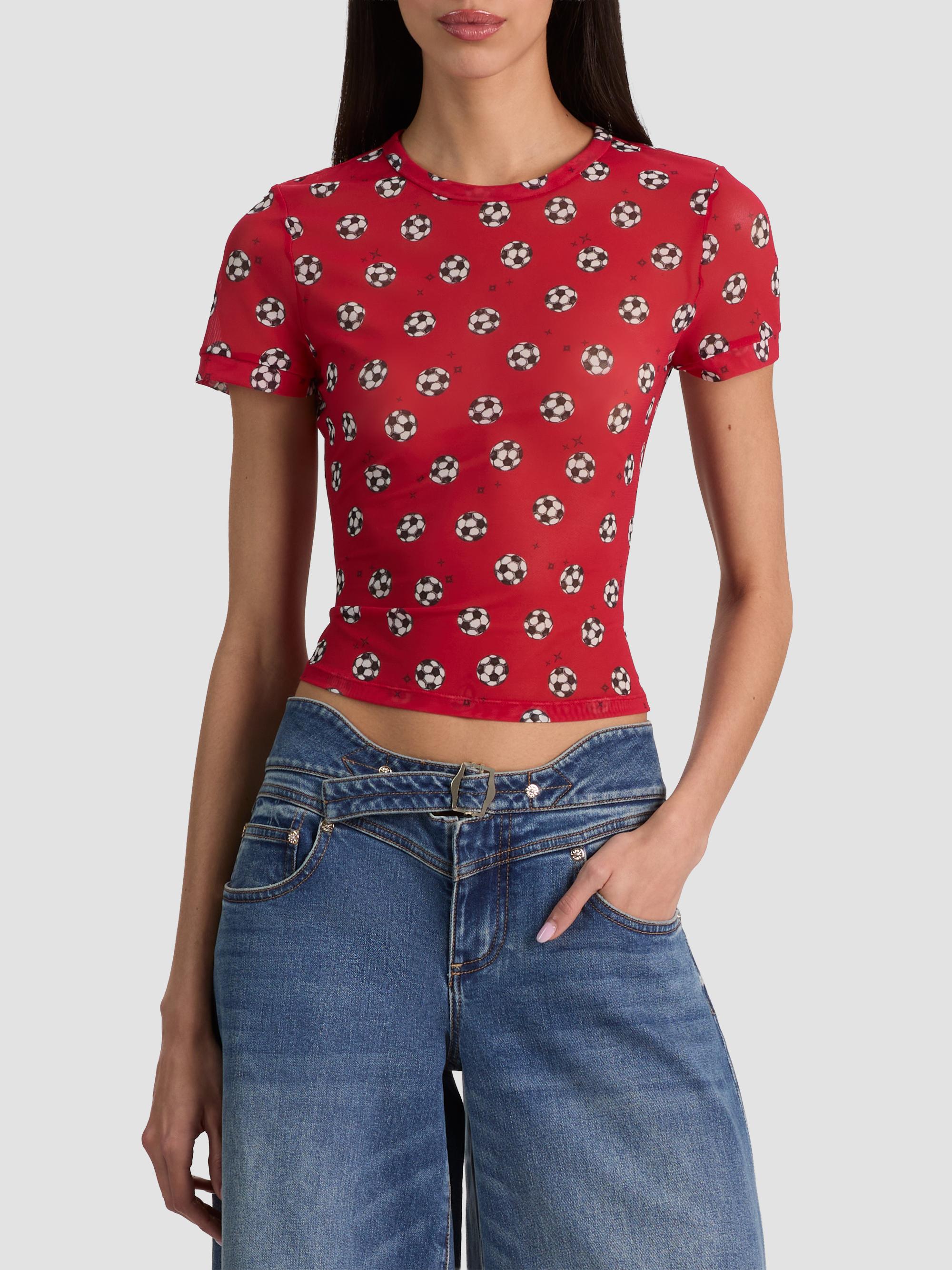 ALICE + OLIVIA Women's Tess Soccer-Print T-Shirt - Gold Hibiscus | Thumbnail 4