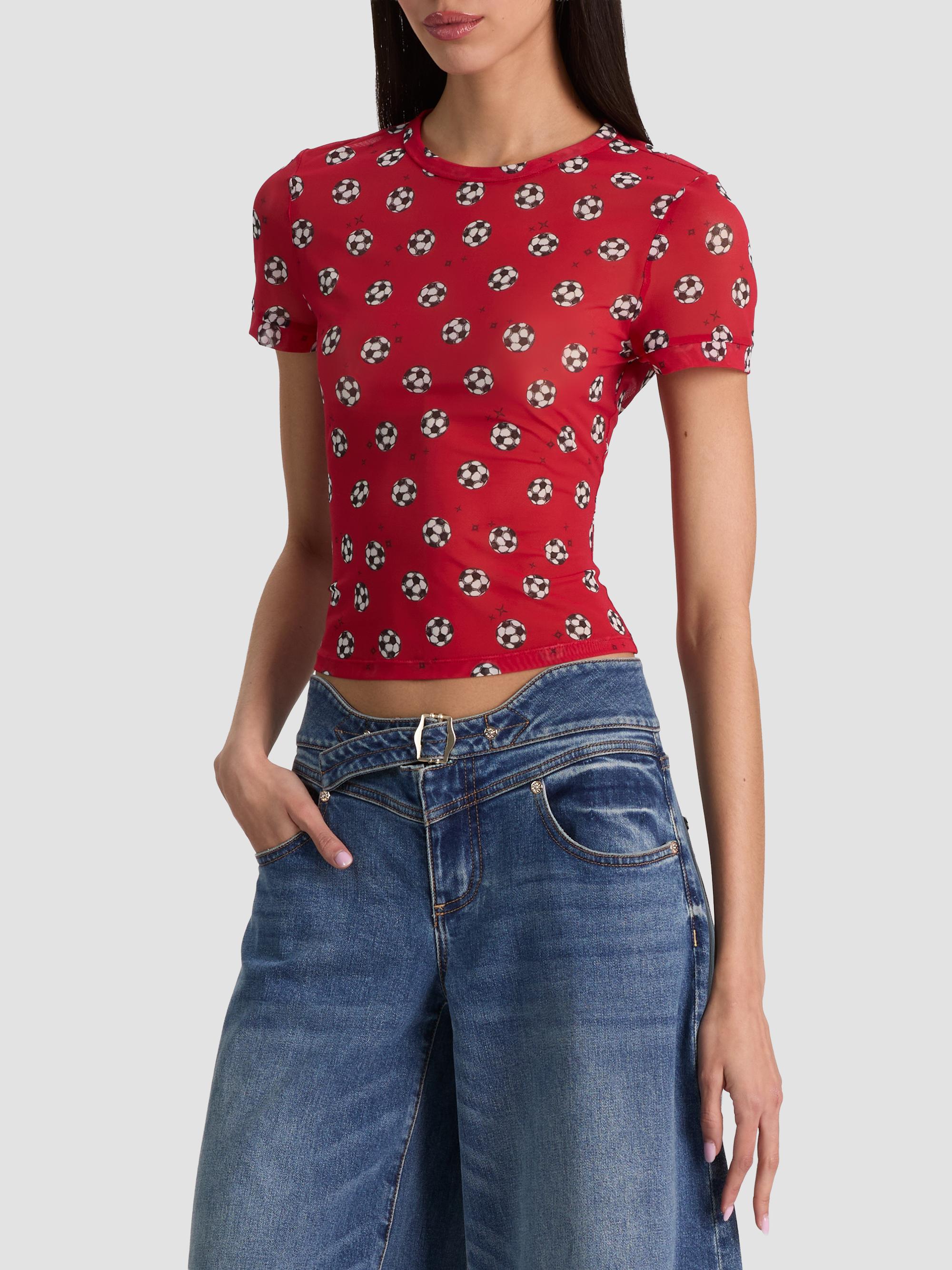 ALICE + OLIVIA Women's Tess Soccer-Print T-Shirt - Gold Hibiscus | Thumbnail 6