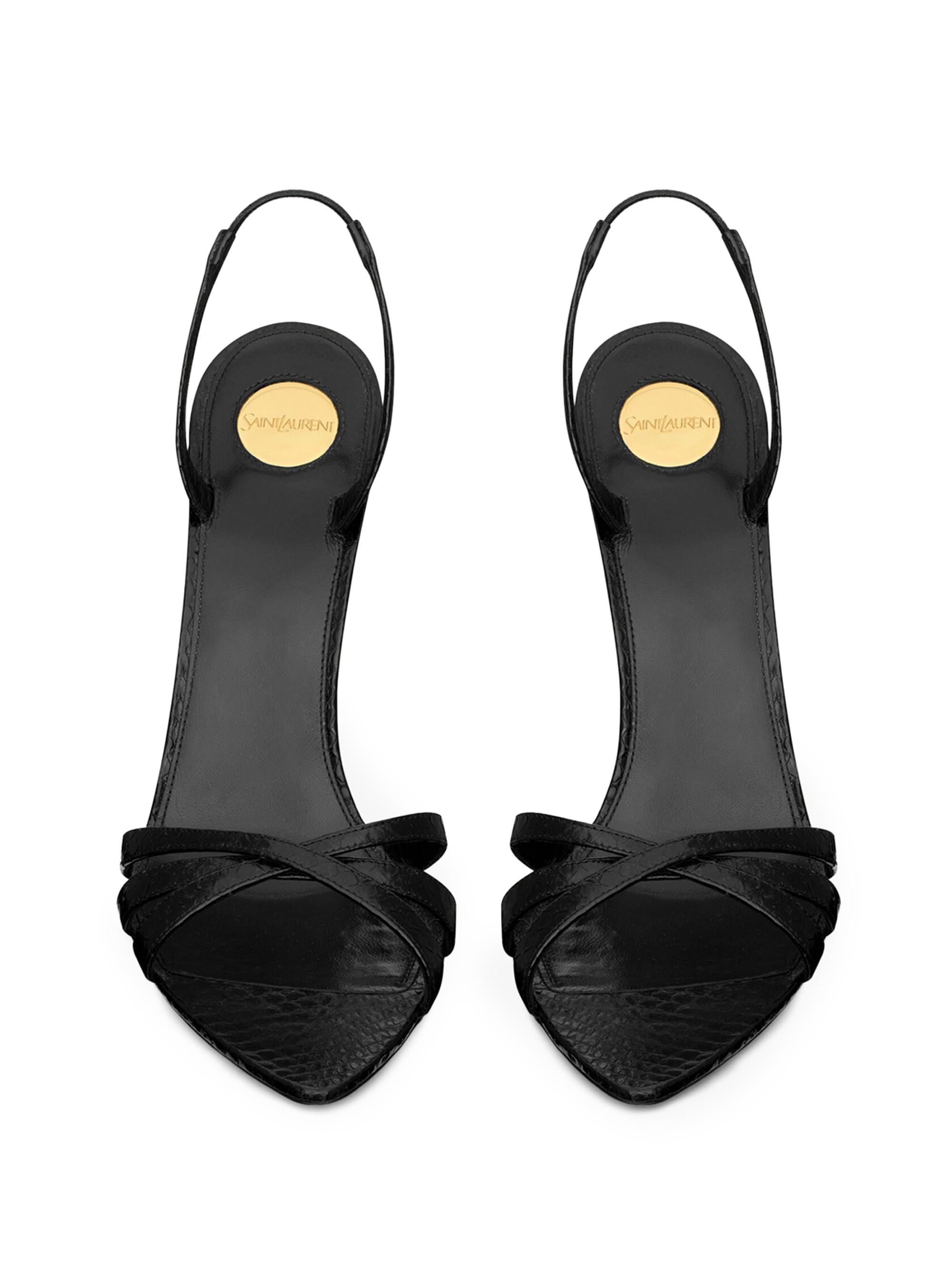 SAINT LAURENT Kate スエード リボンストラップ ニーハイブーツ Saint Laurent Kate Sandals in Python-Embossed Leather | Saks Fifth