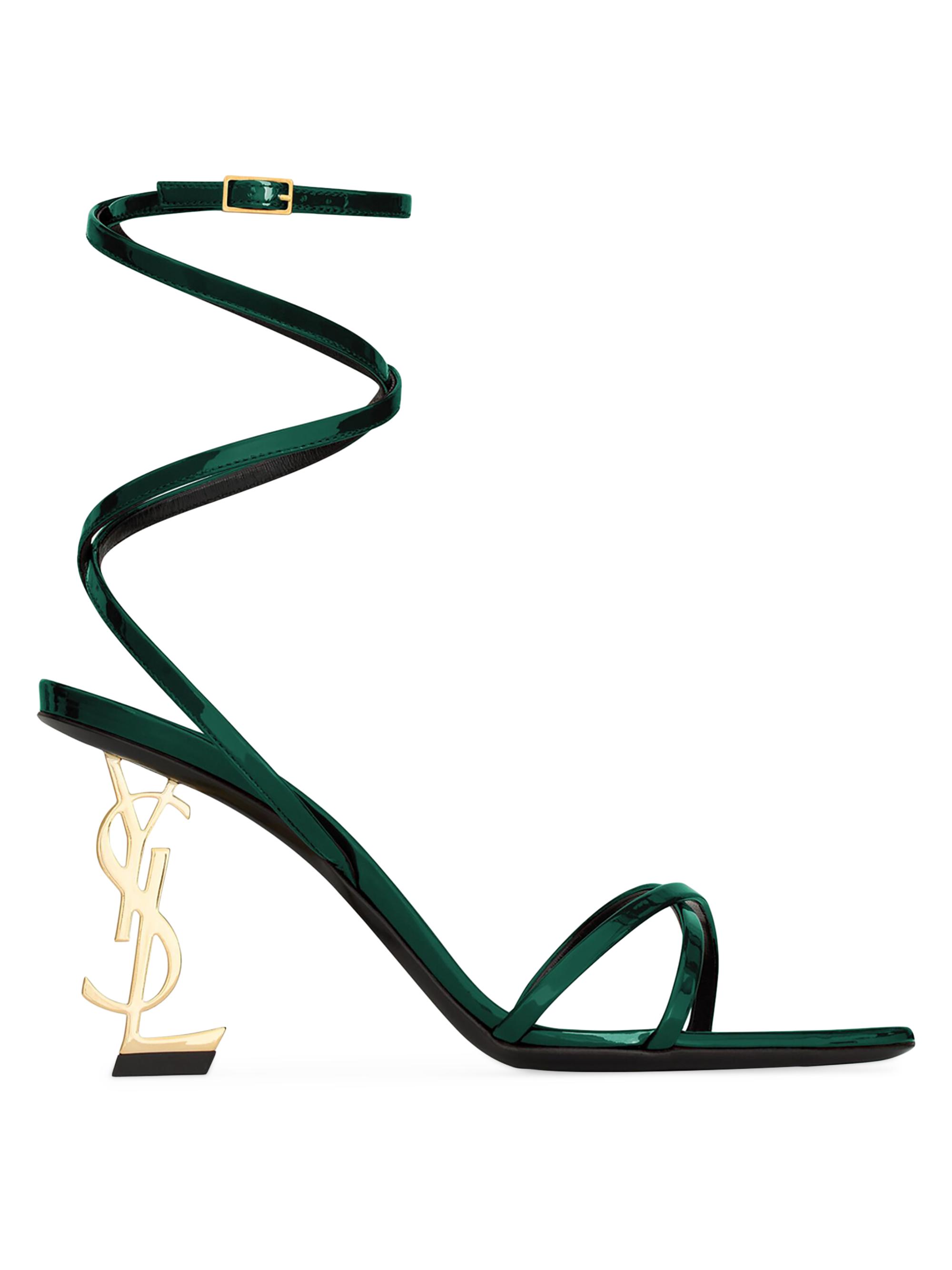 Saint Laurent Women's Opyum Sandals in Patent Leather - Vert Emerald
