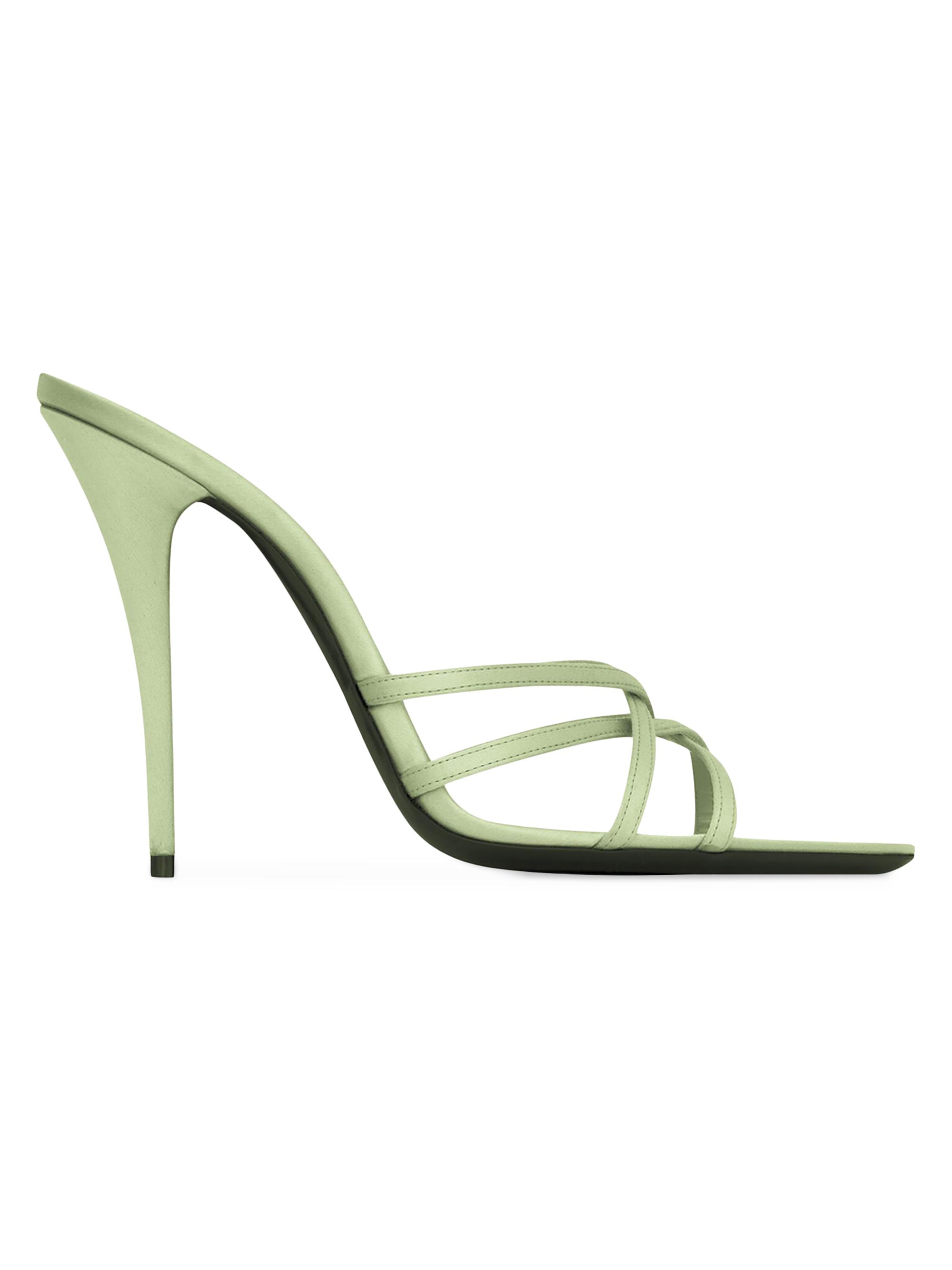 Saint Laurent Women's Frankie Mules in Satin Crepe - Vert Pastel