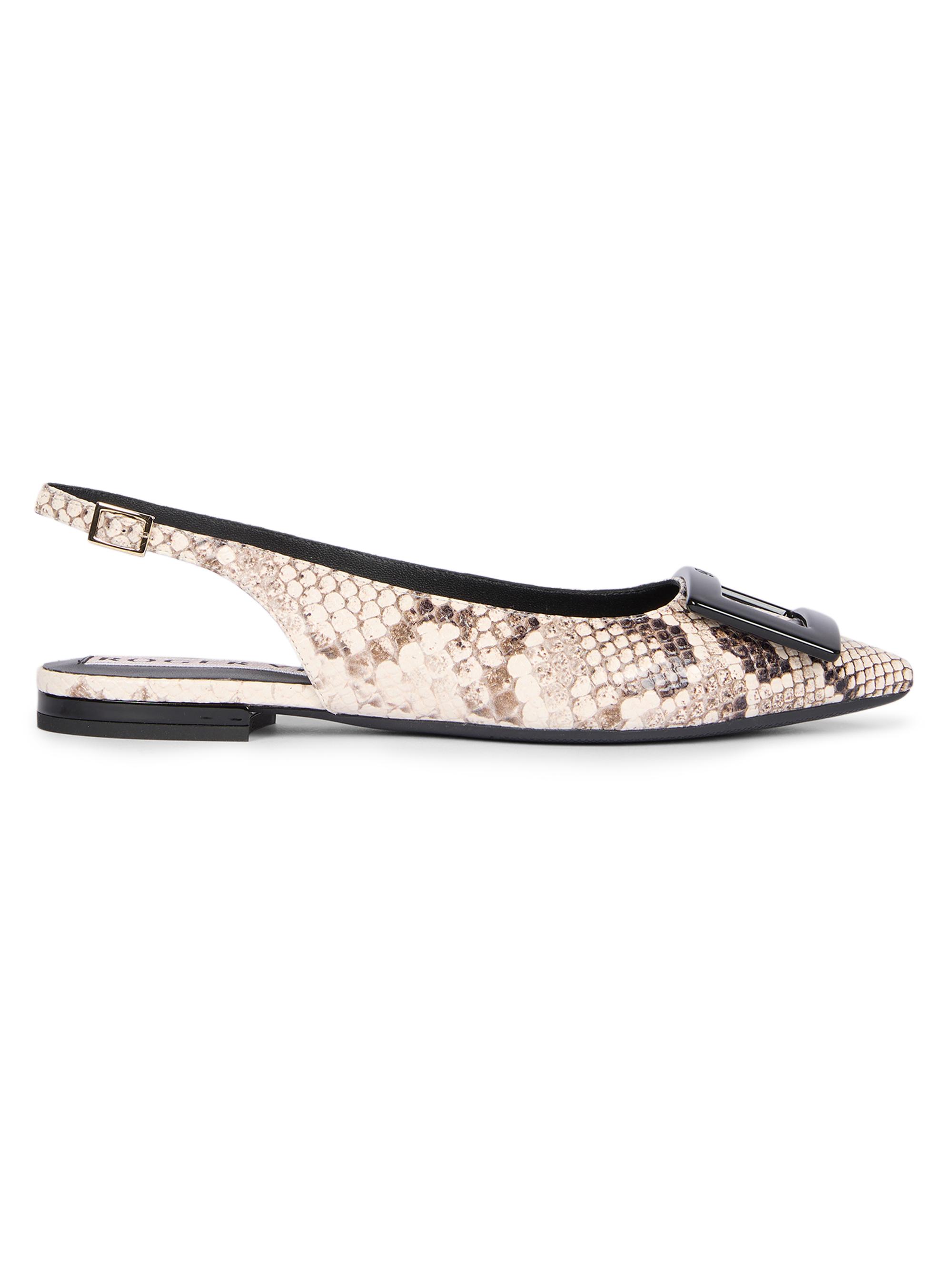Roger Vivier Women's Gommettine Snakeskin-Embossed Leather Ballerina Flats - Cire - Women's Clothing