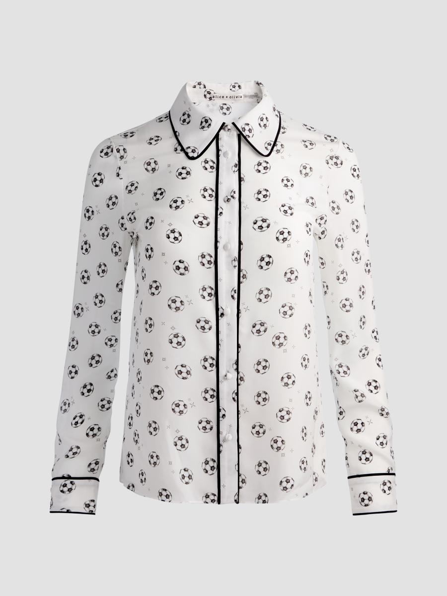 Alice And Olivia Women's Willa Soccer-print Silk Shirt In Multi