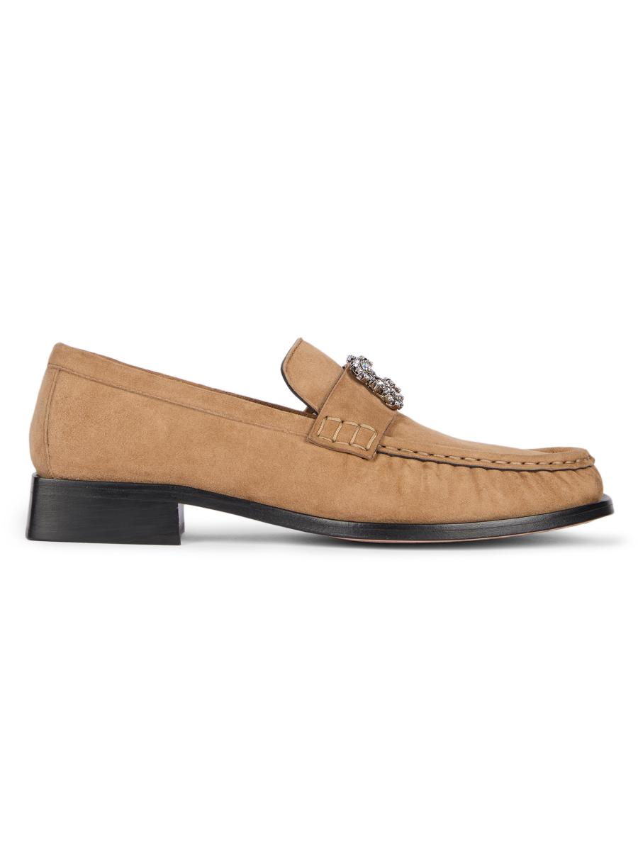 Roger Vivier Viv Suede Strass Loafers In Neutral