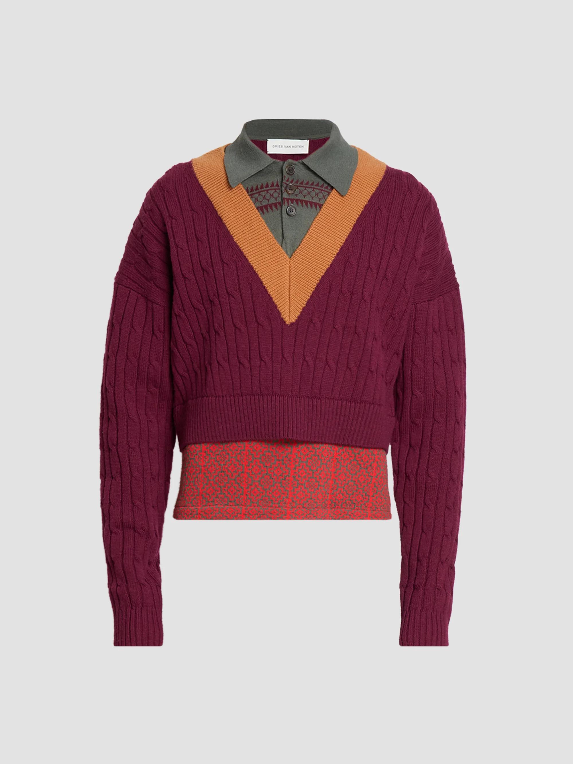 K*ン様 Dries Van Noten 紫茶色 Vネックニット 中古・古着通販】DRIES