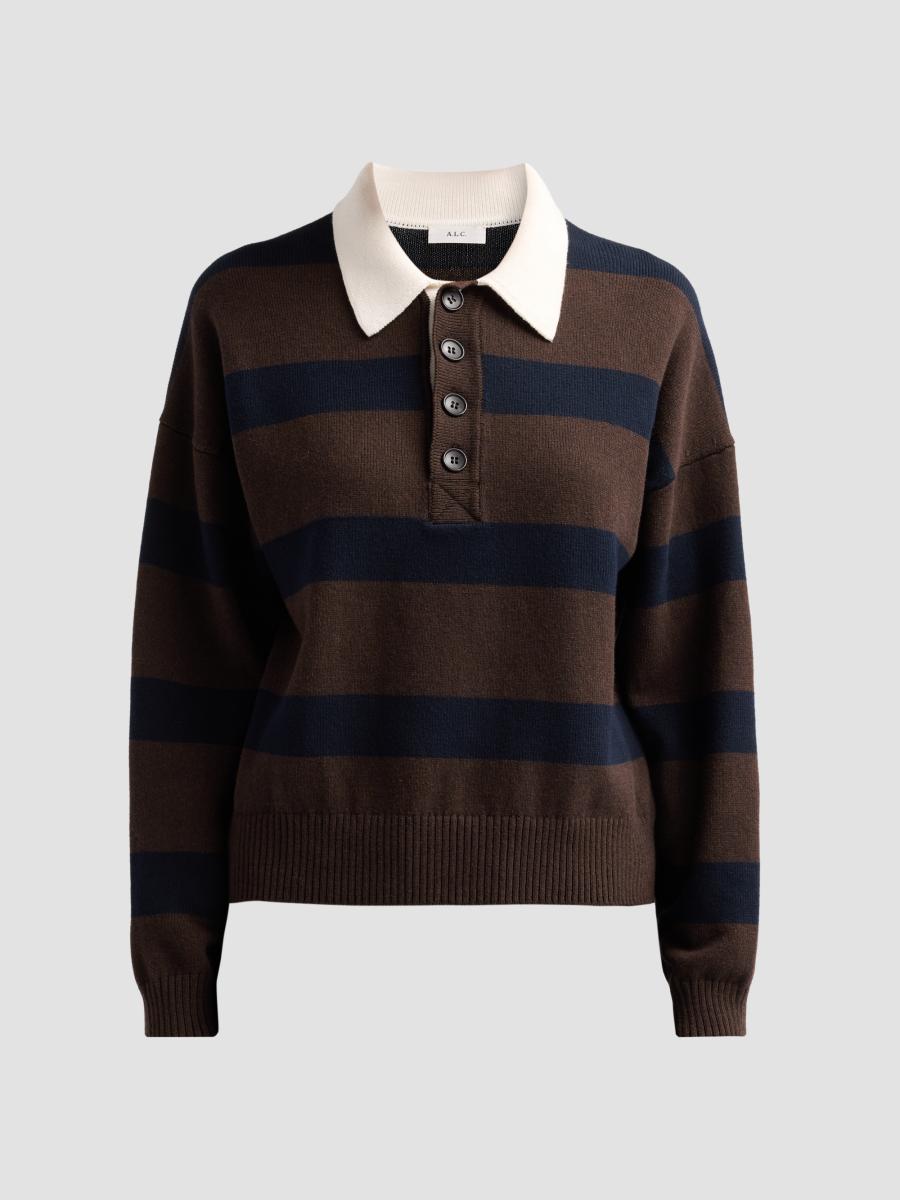 A.l.c Women's Alexa Striped Polo Sweater In Dark Carob Navy