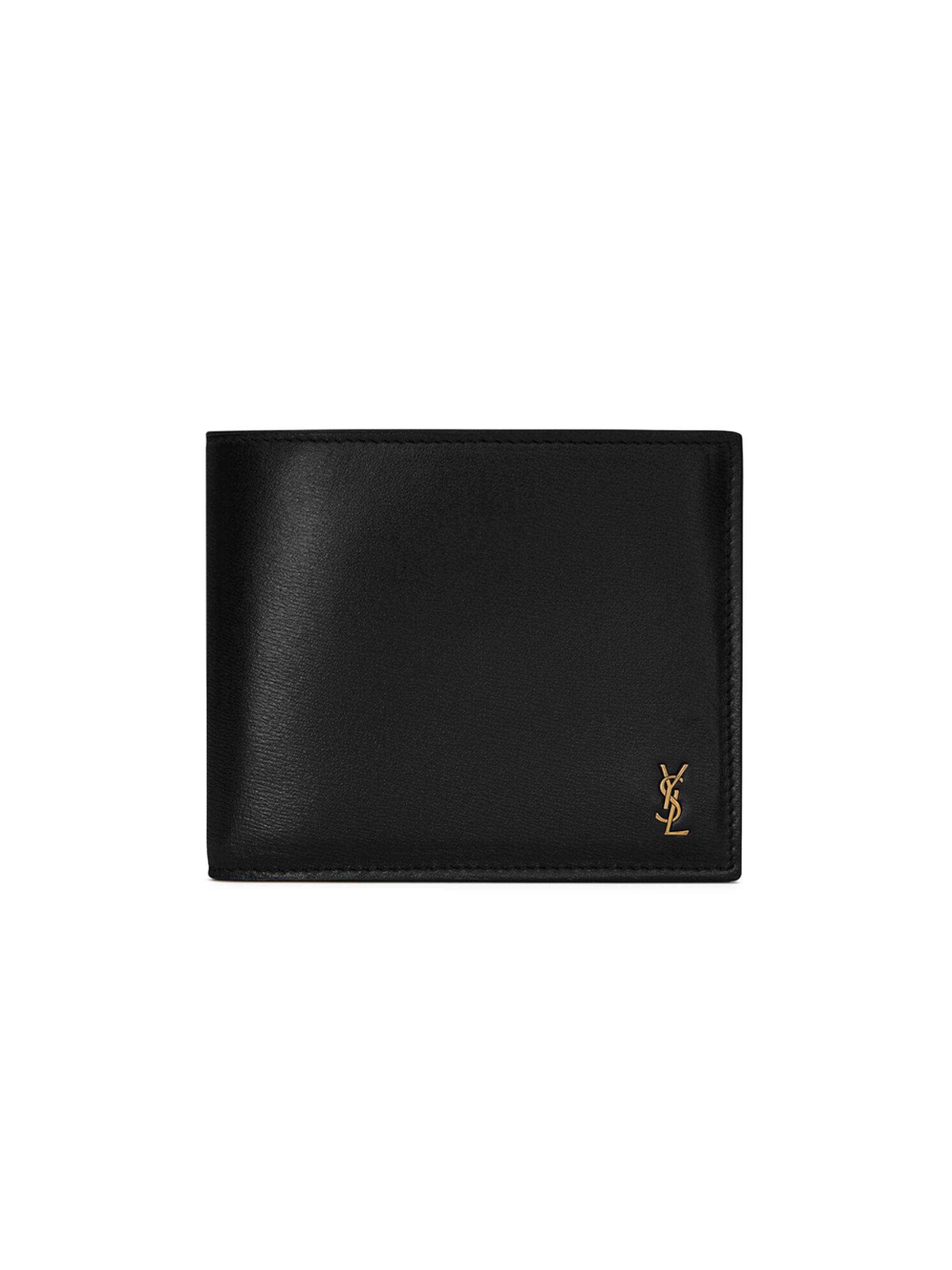 Saint Laurent Men's Tiny Cassandre East West Wallet in Shiny Leather - Black